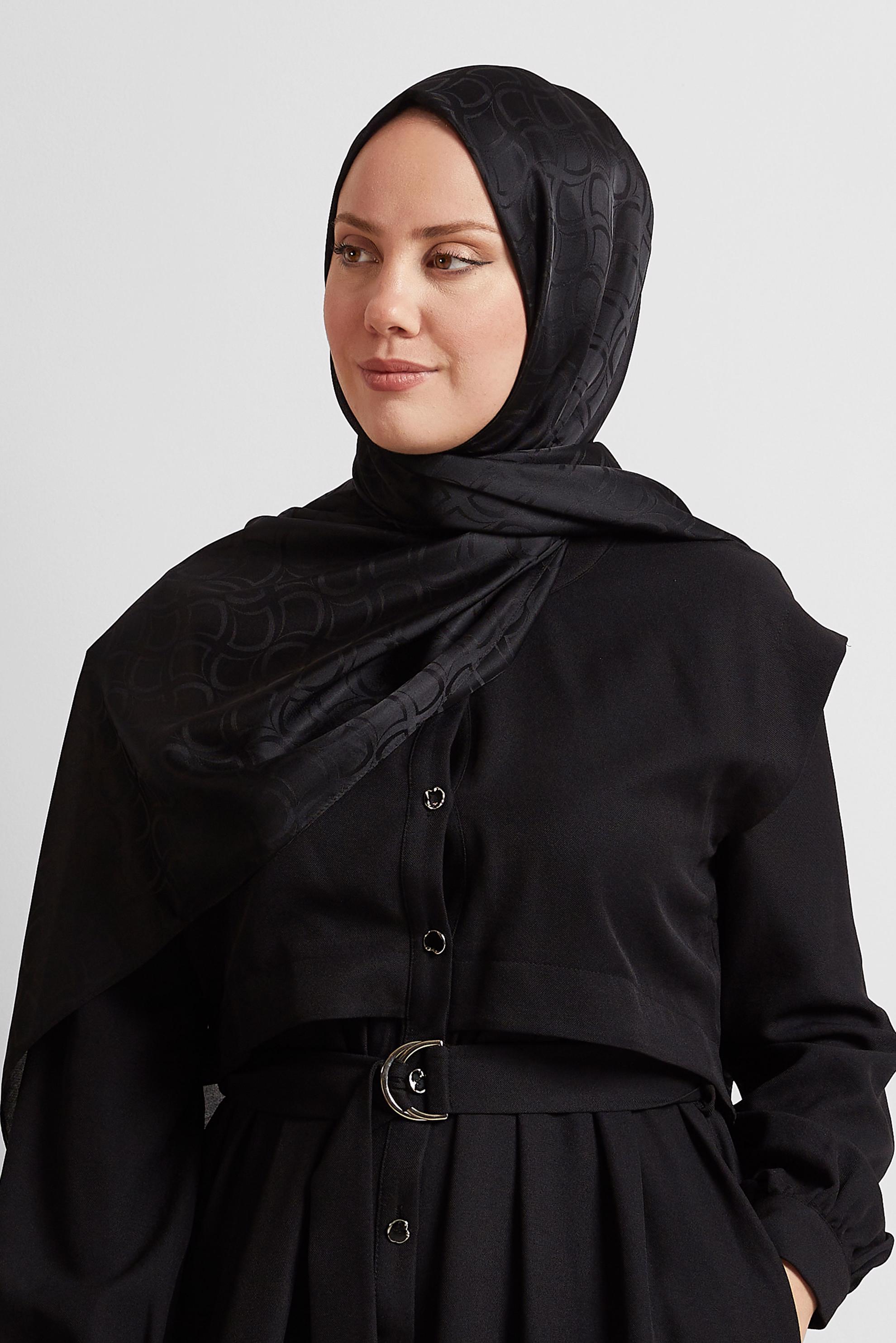 Tesettür giyim SİYAH ALVİNA JAKARLI VUAL ŞAL 8572