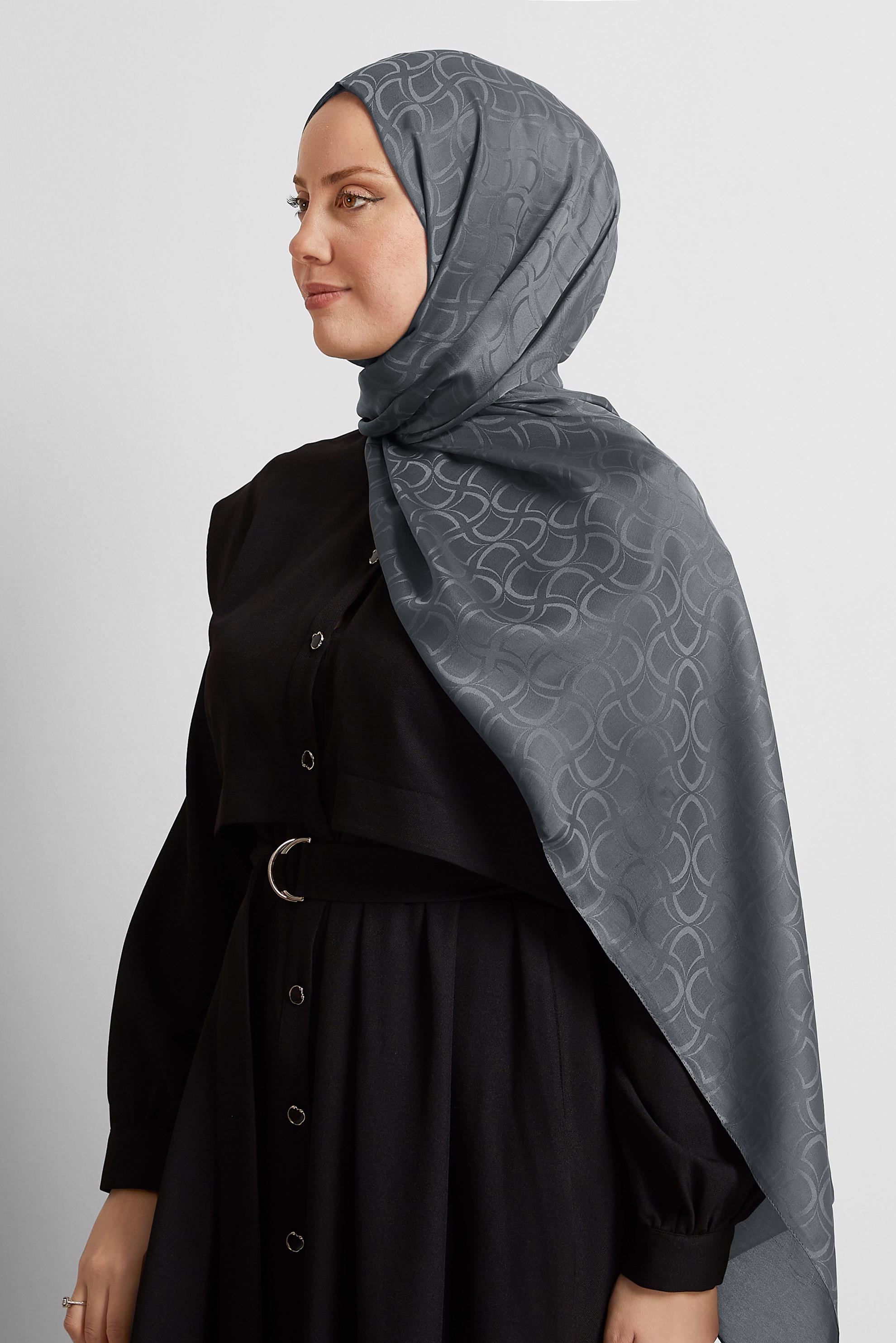 Tesettür giyim GRİ ALVİNA JAKARLI VUAL ŞAL 8572