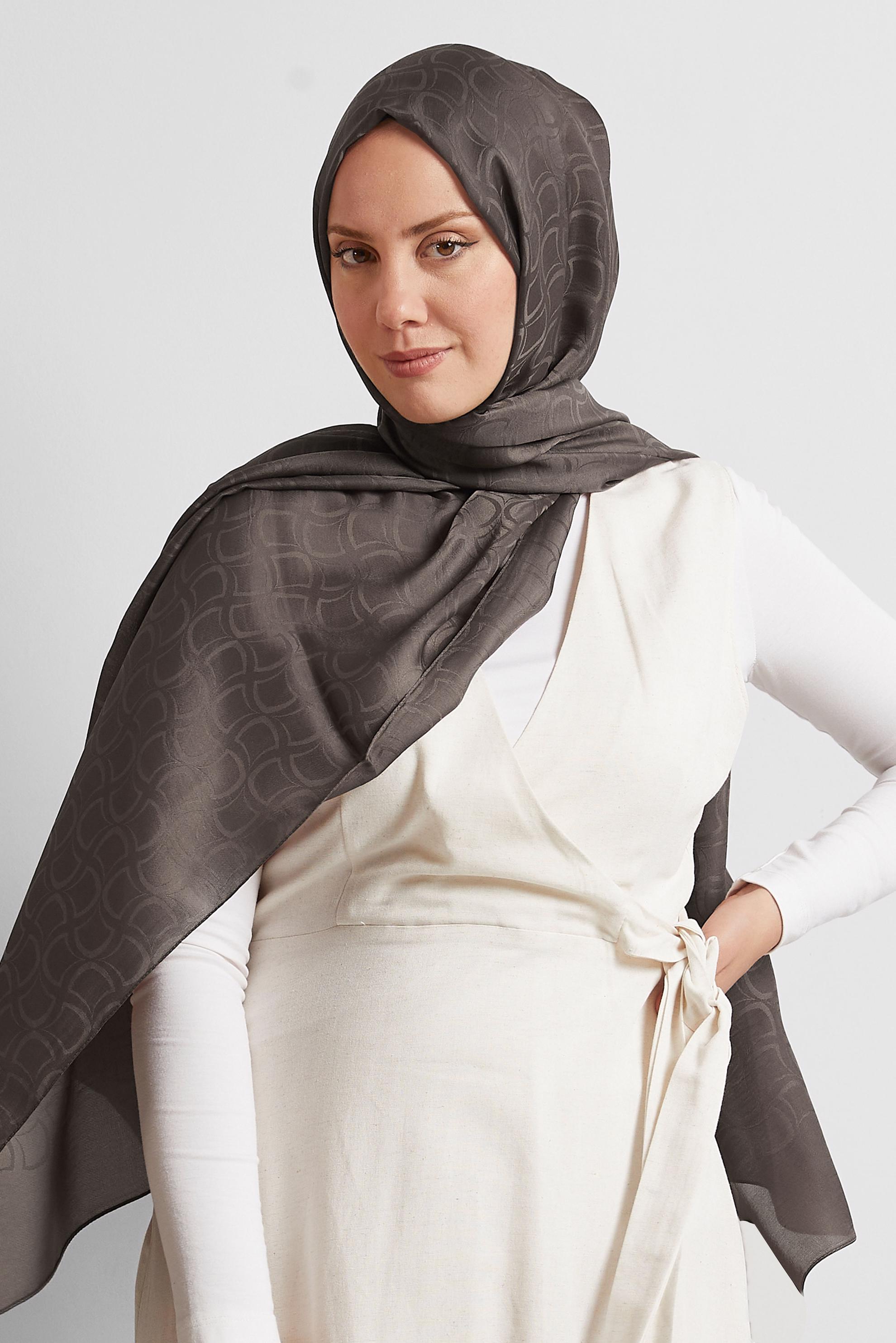 Tesettür giyim KAHVE ALVİNA JAKARLI VUAL ŞAL 8572