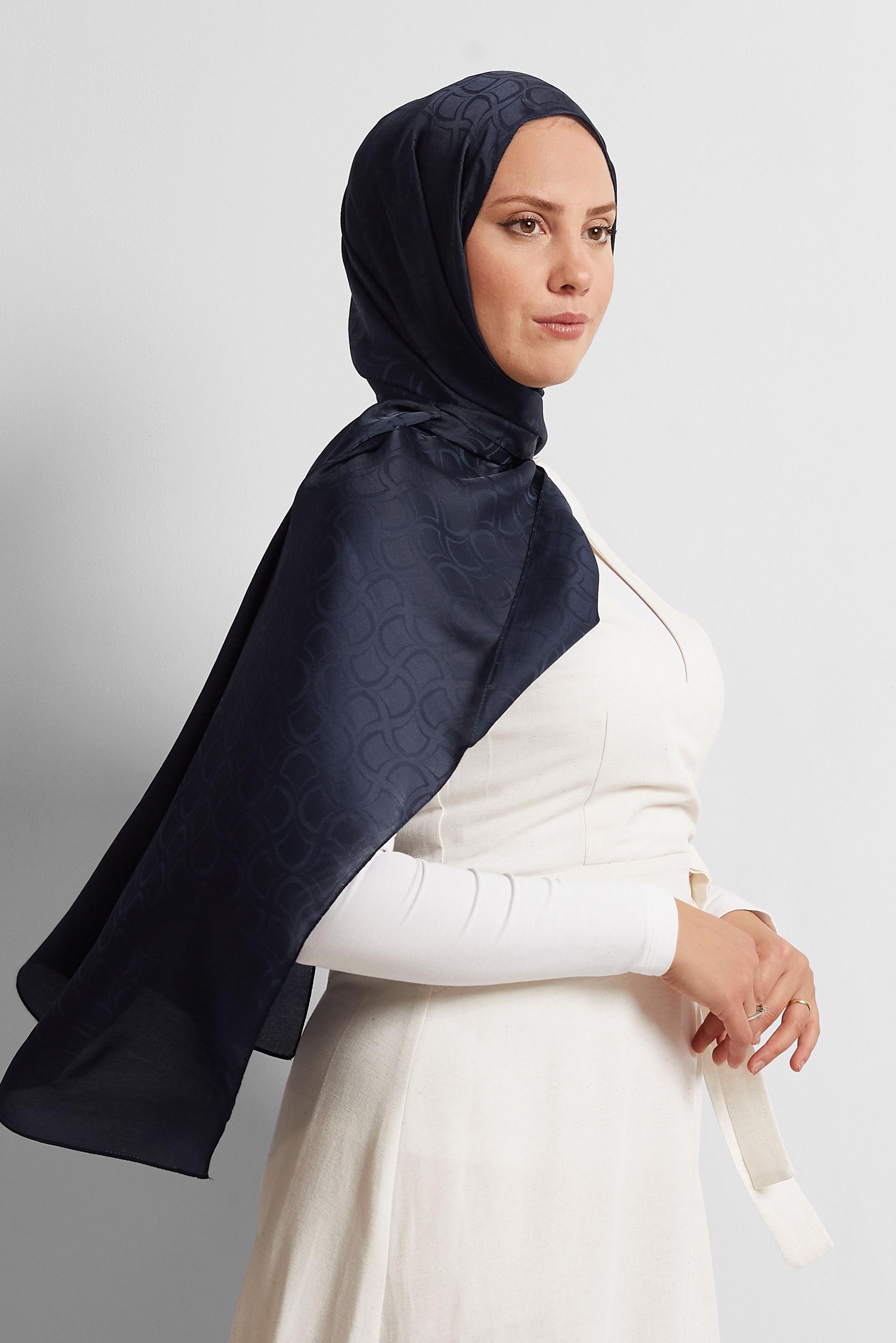 Tesettür giyim LACİVERT ALVİNA JAKARLI VUAL ŞAL 8572