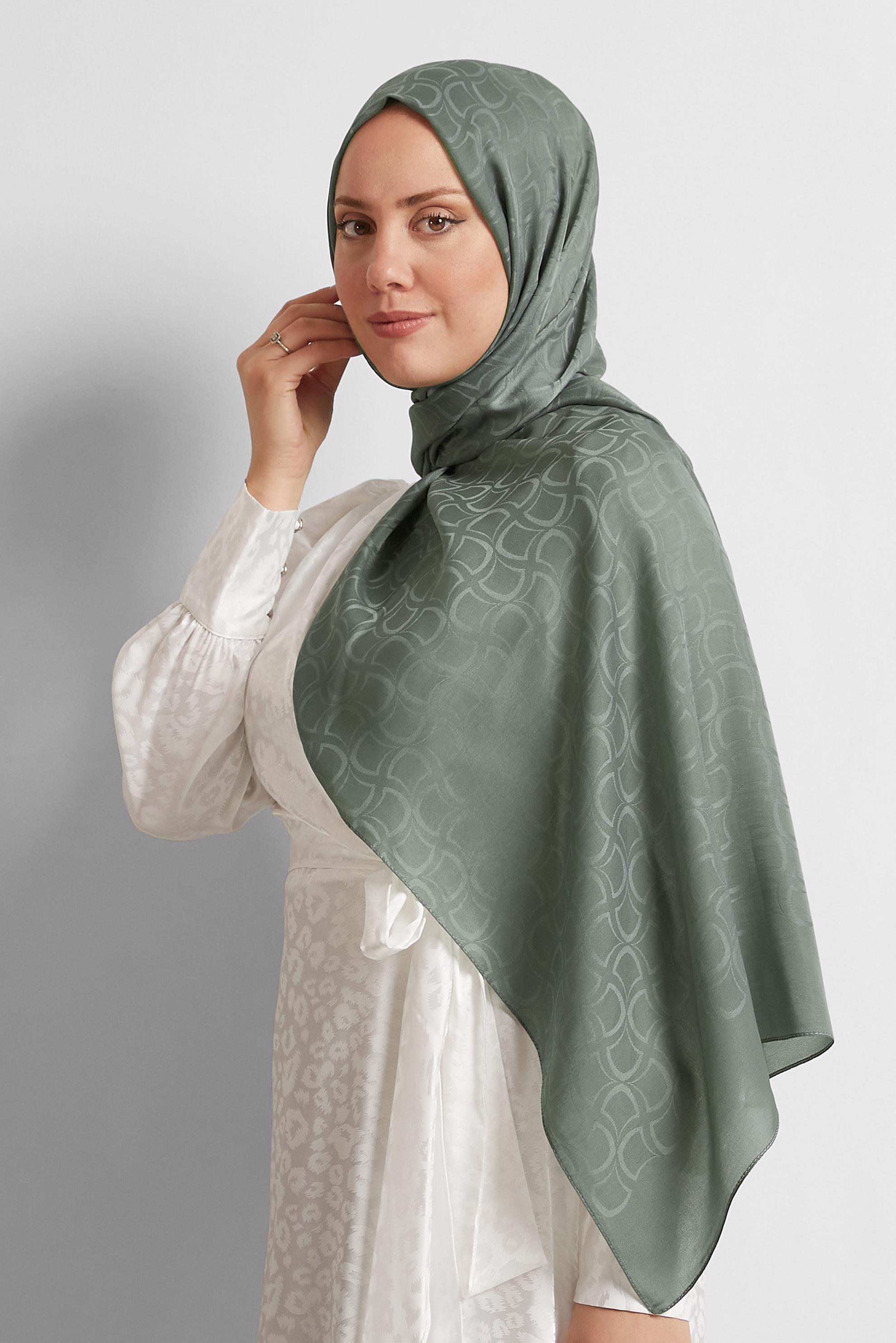 Tesettür giyim YEŞİL ALVİNA JAKARLI VUAL ŞAL 8572