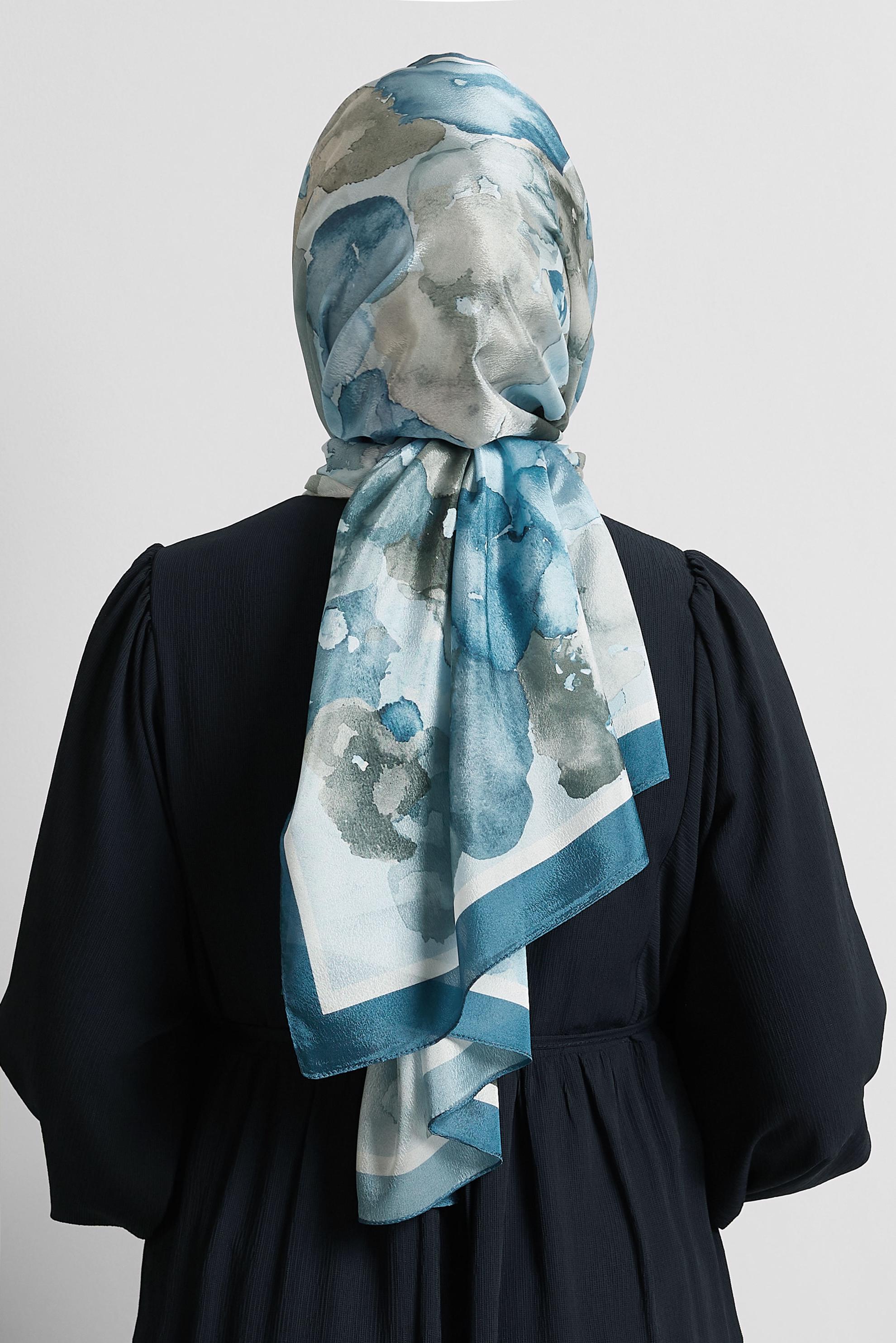 Tesettür giyim LACİVERT ALVİNA DESENLİ VUAL ŞAL 8573