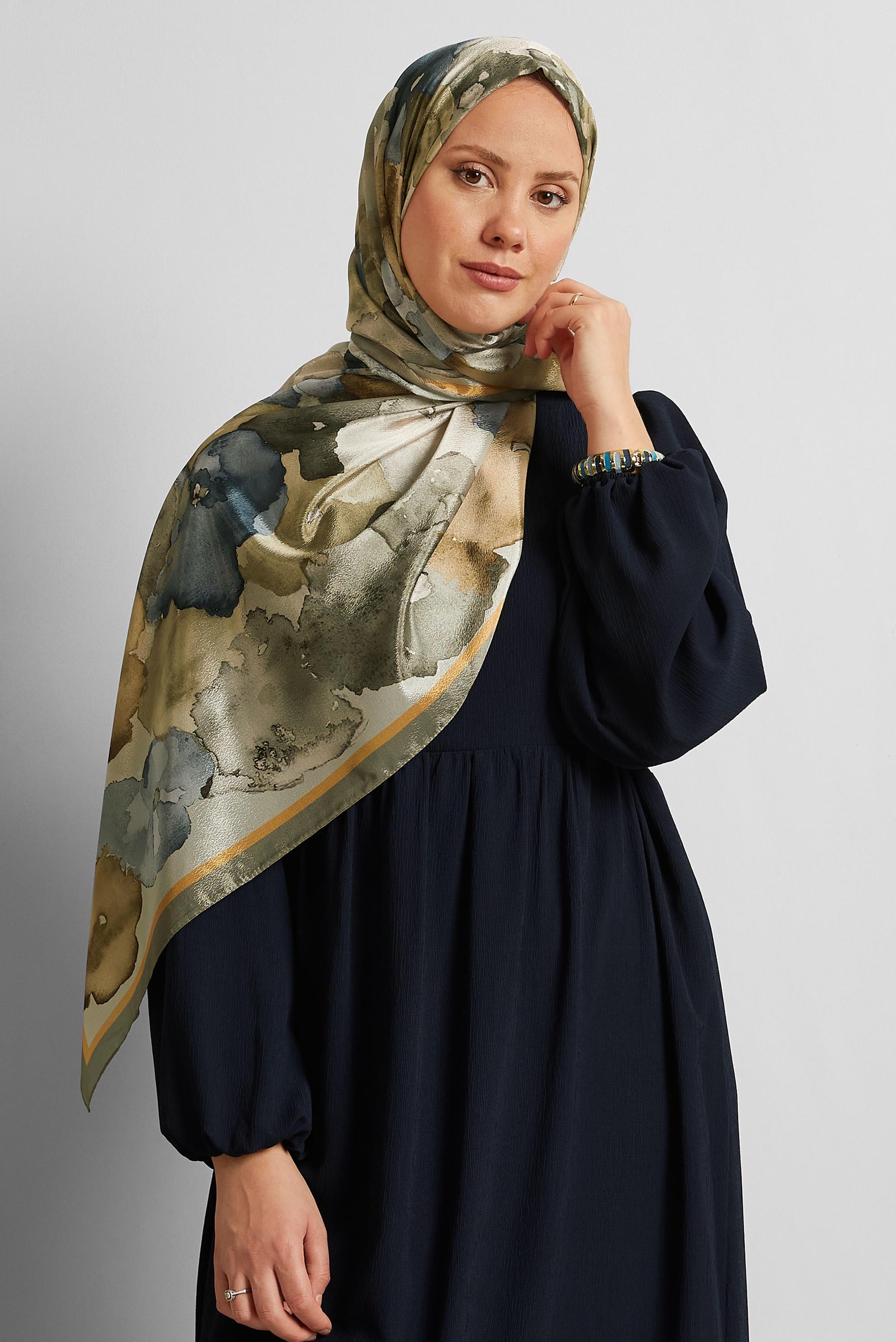 Tesettür giyim VİZON ALVİNA DESENLİ VUAL ŞAL 8573