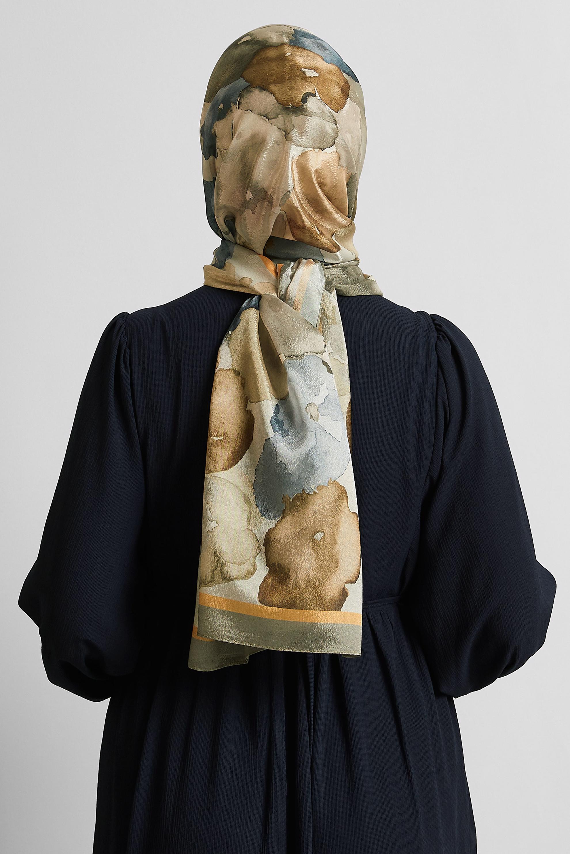 Tesettür giyim VİZON ALVİNA DESENLİ VUAL ŞAL 8573