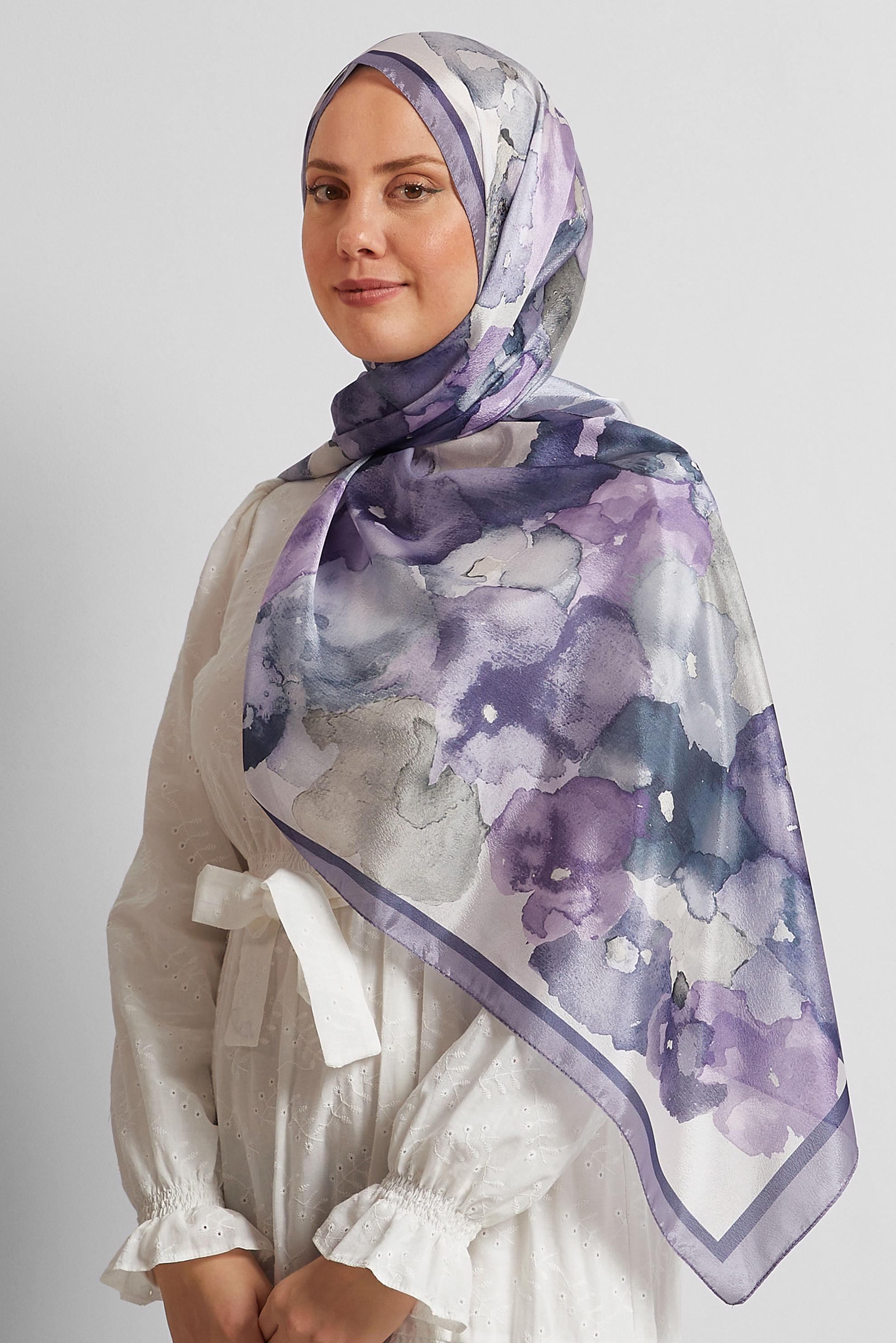 Tesettür giyim MOR ALVİNA DESENLİ VUAL ŞAL 8573