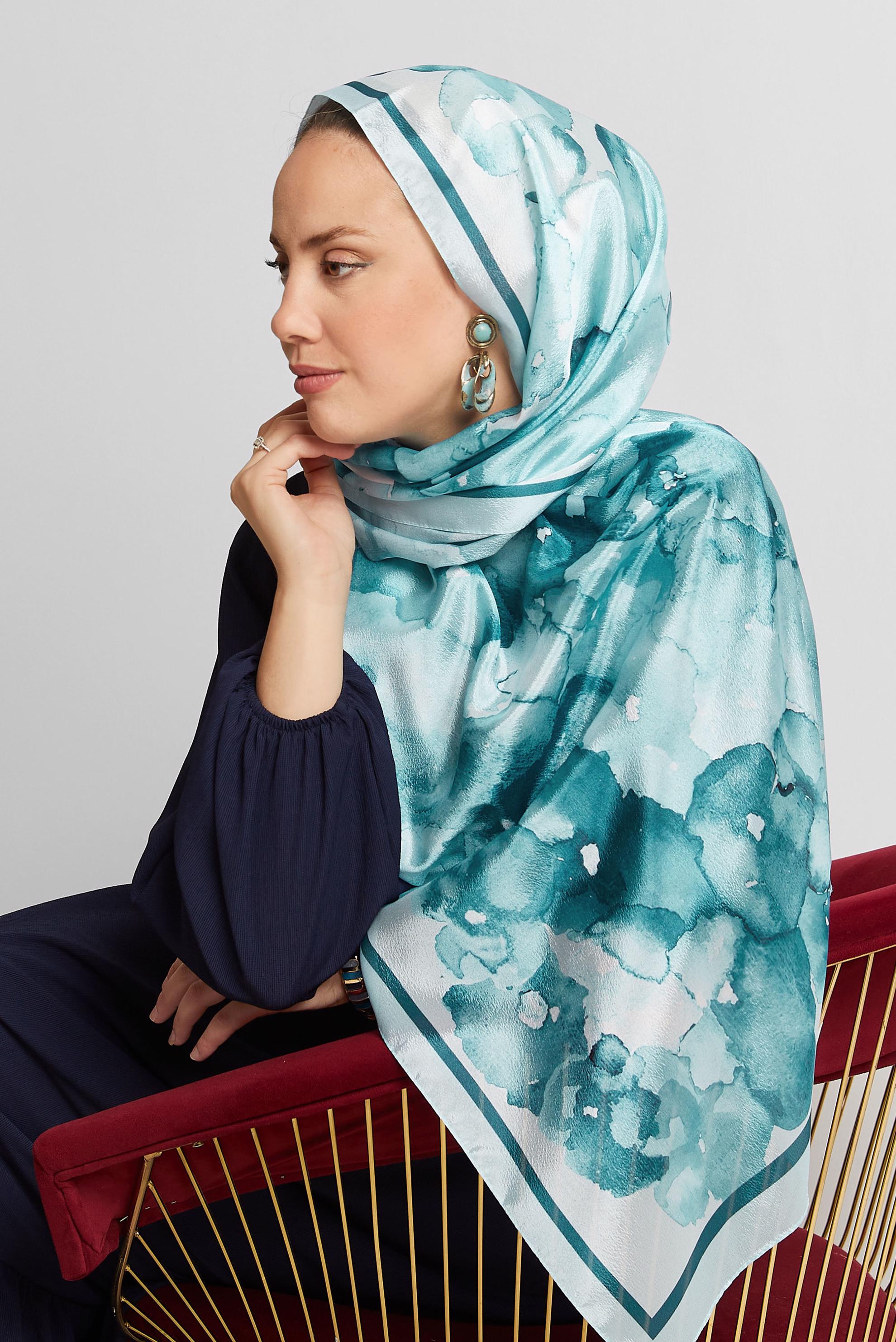 Tesettür giyim MAVİ ALVİNA DESENLİ VUAL ŞAL 8573