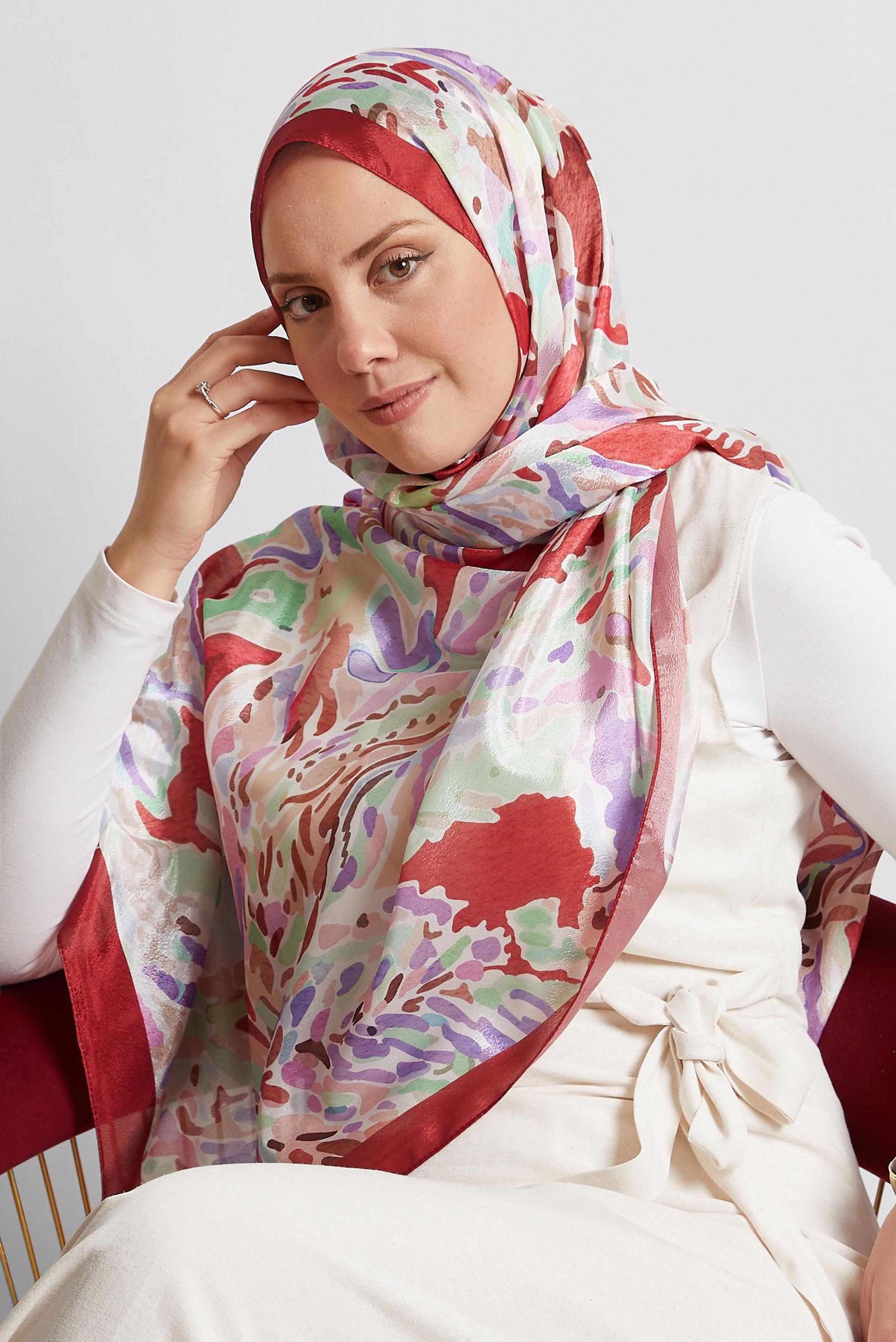 Tesettür giyim KIRMIZI ALVİNA DESENLİ ŞAL 8574