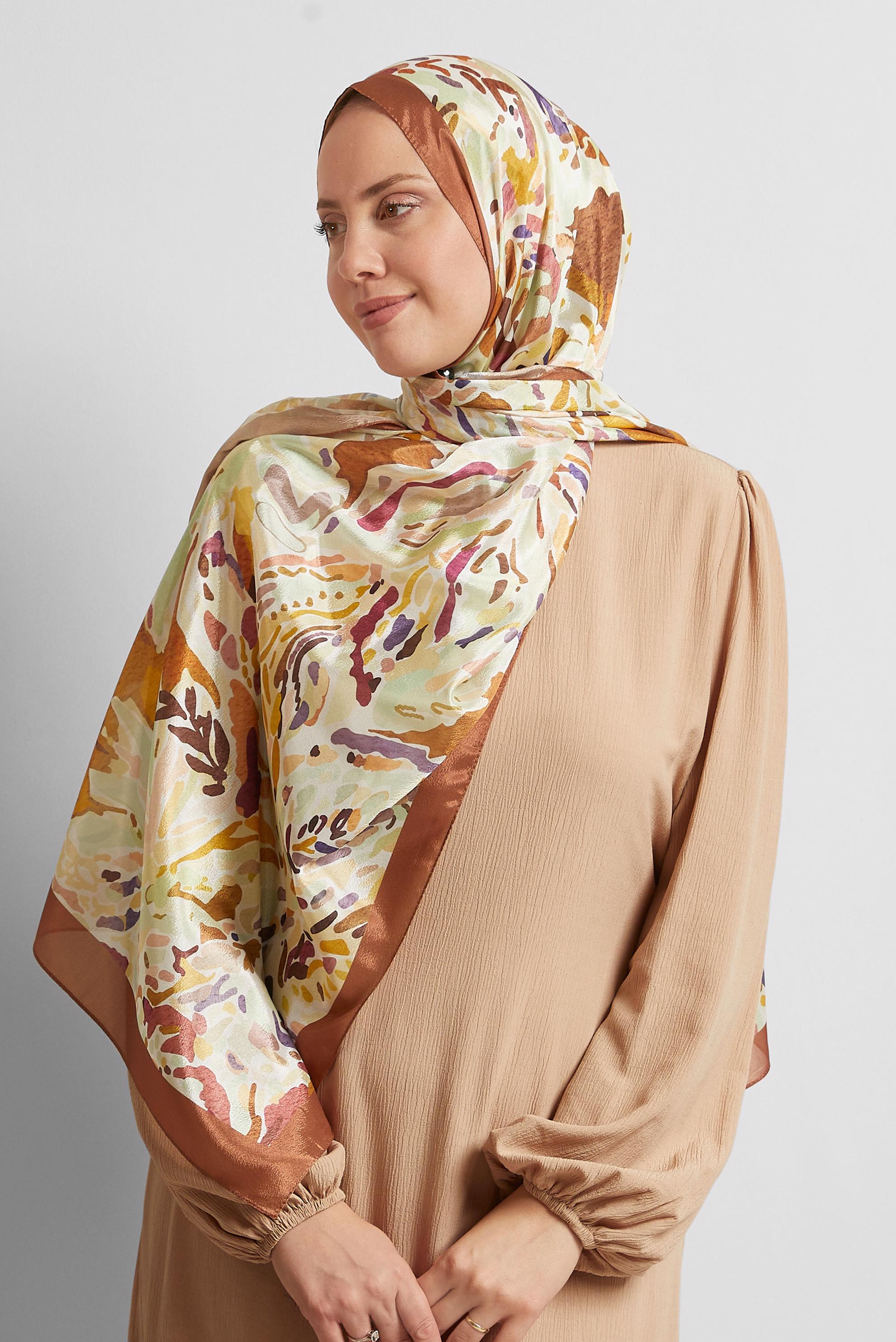 Tesettür giyim TABA ALVİNA DESENLİ ŞAL 8574