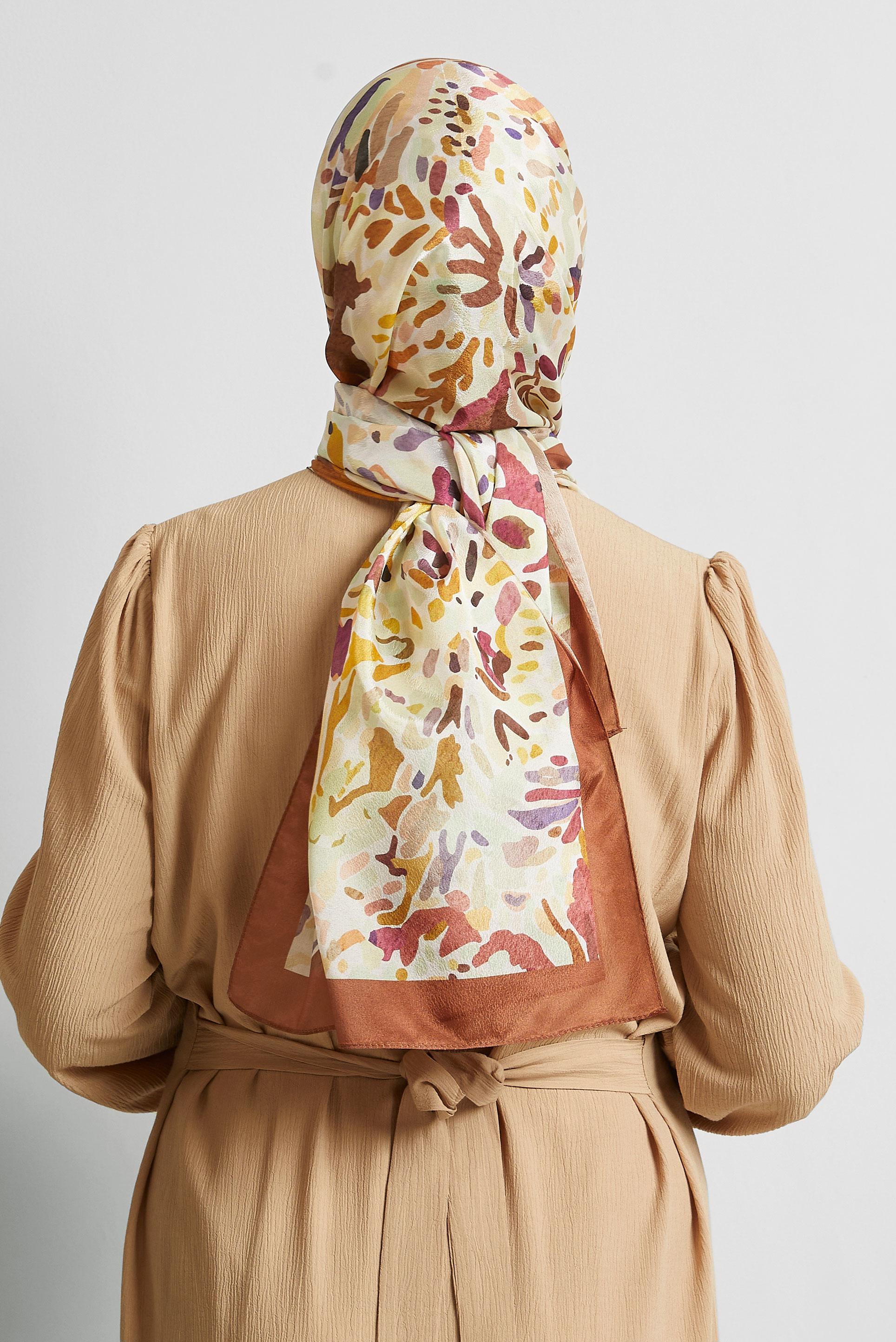 Tesettür giyim TABA ALVİNA DESENLİ ŞAL 8574