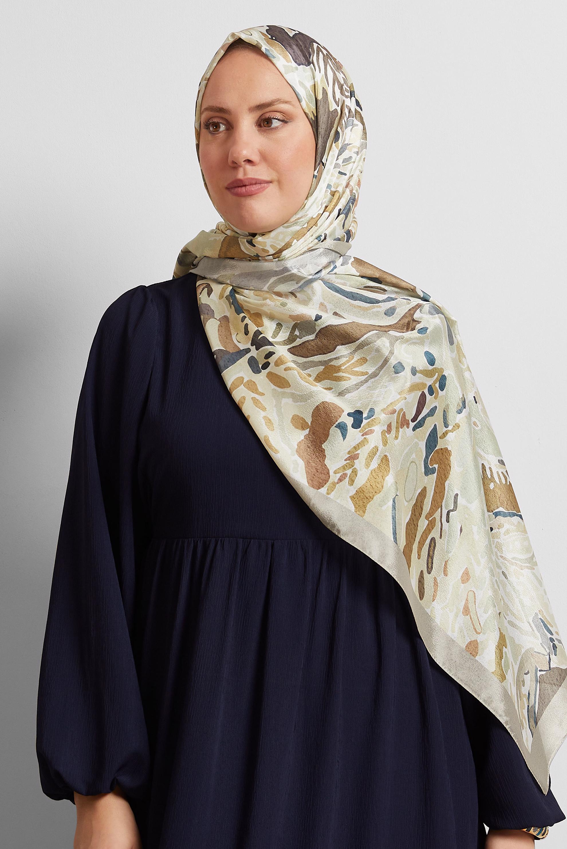 Tesettür giyim VİZON ALVİNA DESENLİ ŞAL 8574
