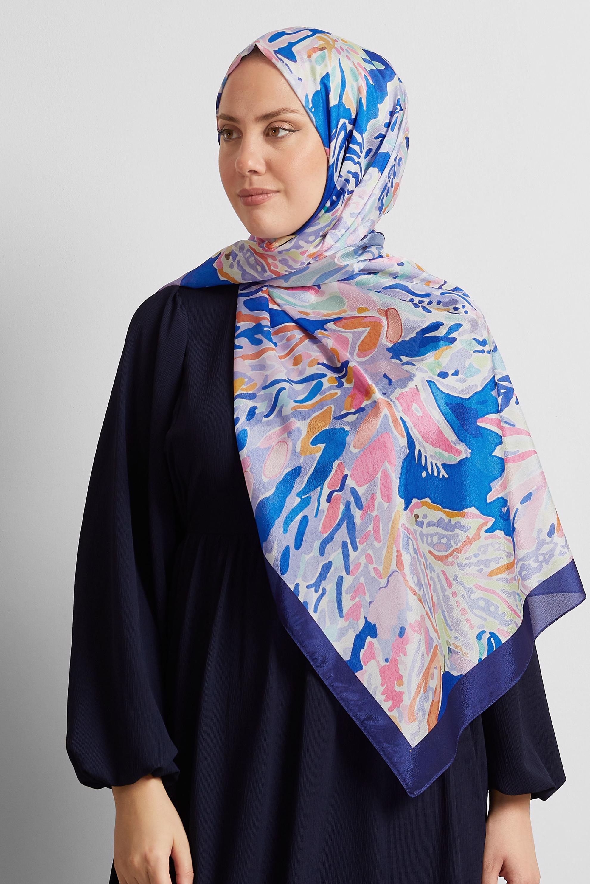 Tesettür giyim LACİVERT ALVİNA DESENLİ ŞAL 8574