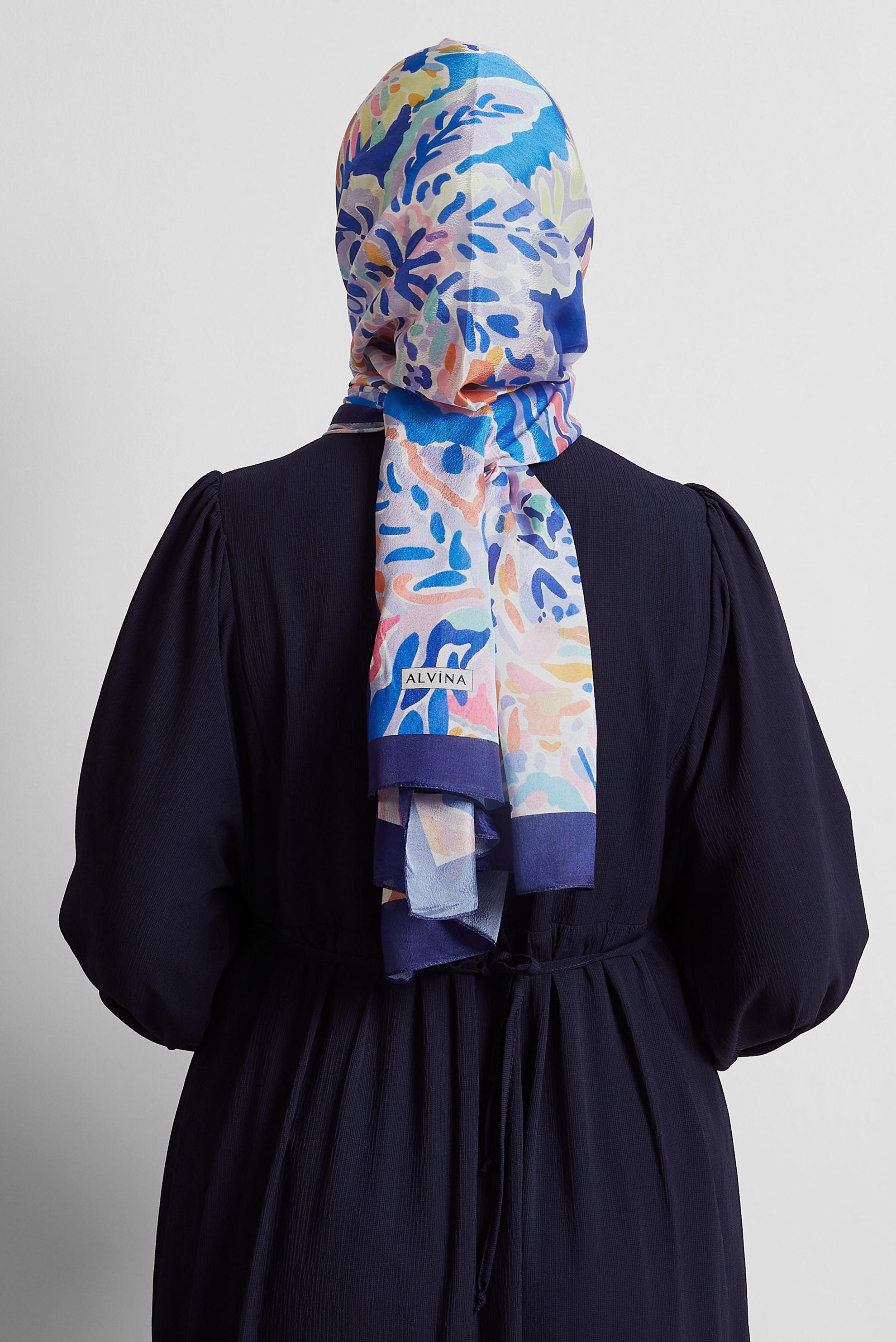 Tesettür giyim LACİVERT ALVİNA DESENLİ ŞAL 8574