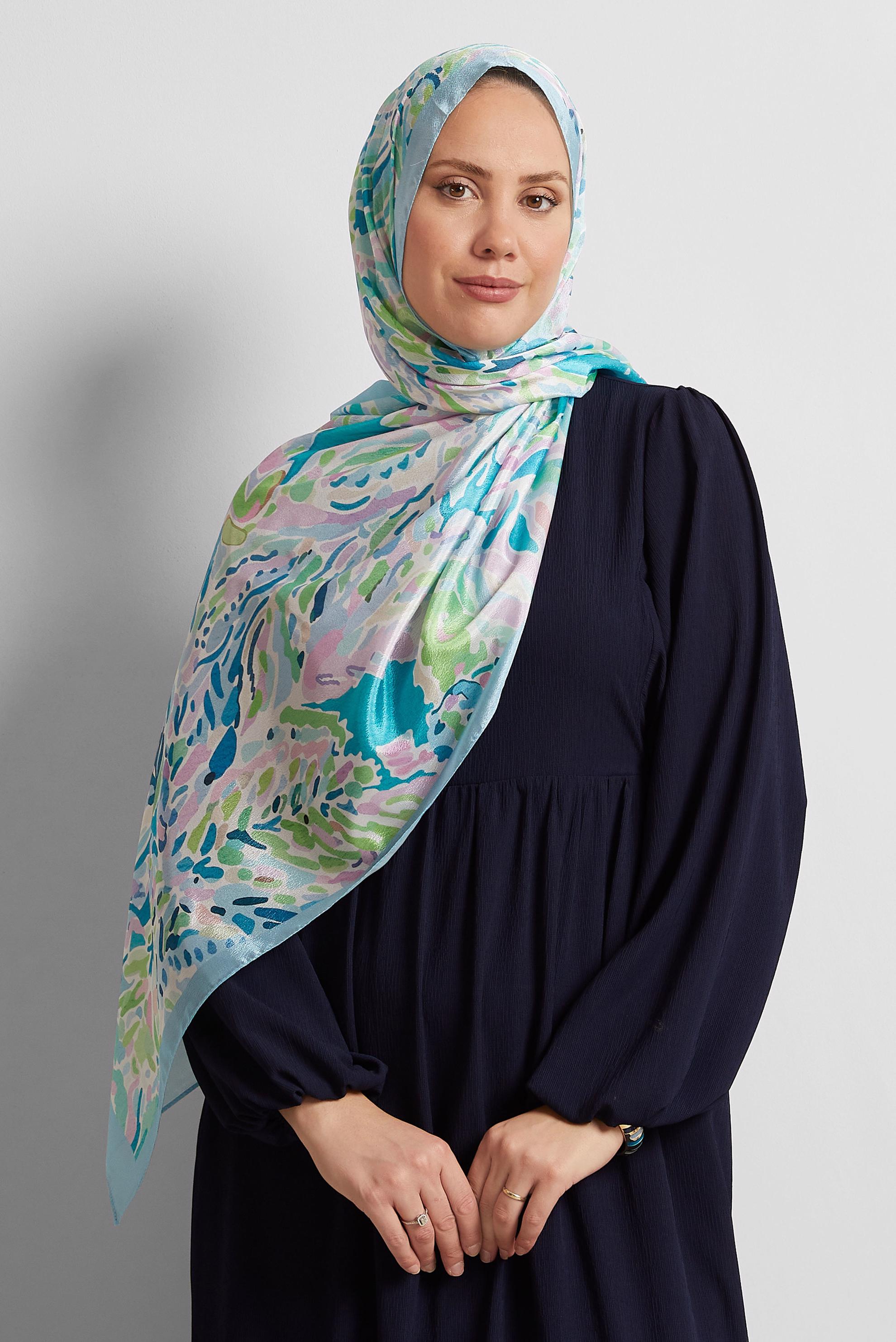 Tesettür giyim MAVİ ALVİNA DESENLİ ŞAL 8574