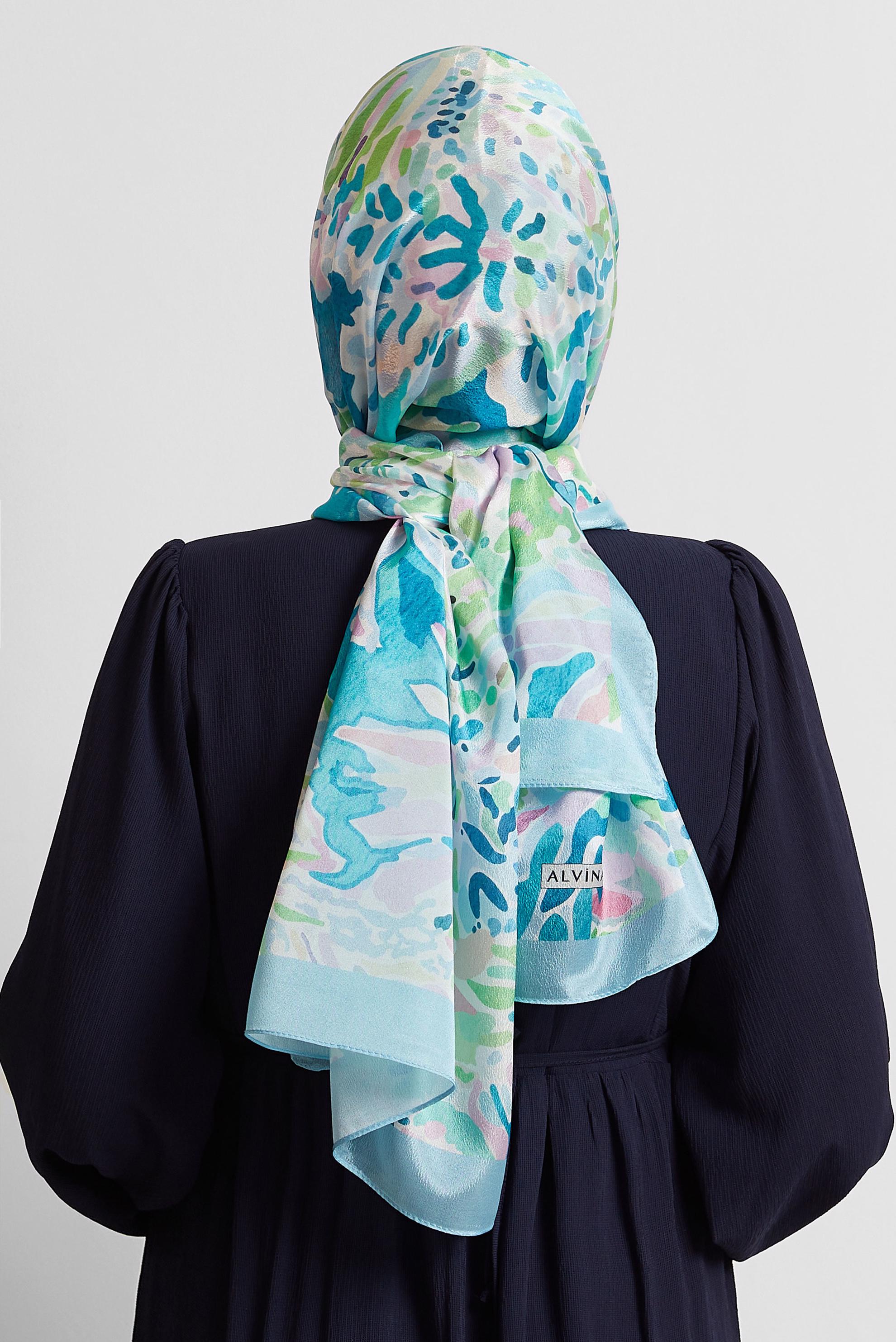 Tesettür giyim MAVİ ALVİNA DESENLİ ŞAL 8574