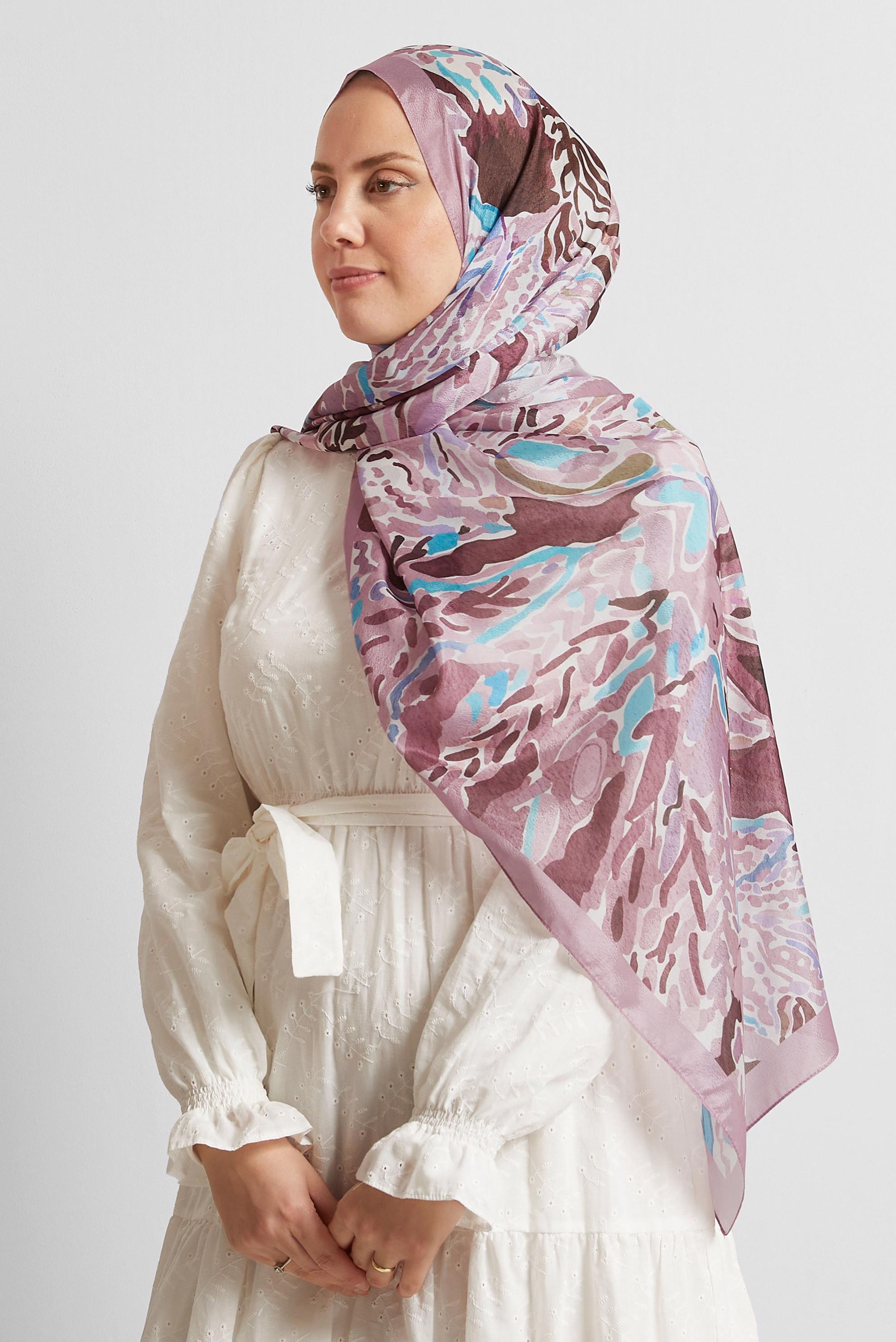 Tesettür giyim PEMBE ALVİNA DESENLİ ŞAL 8574