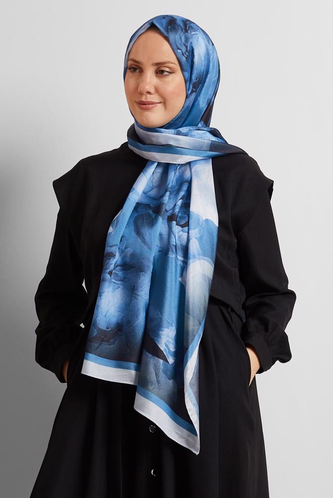 Hijab clothing BLUE ALVINA PATTERNED SHAWL 8575 - ALVİNA