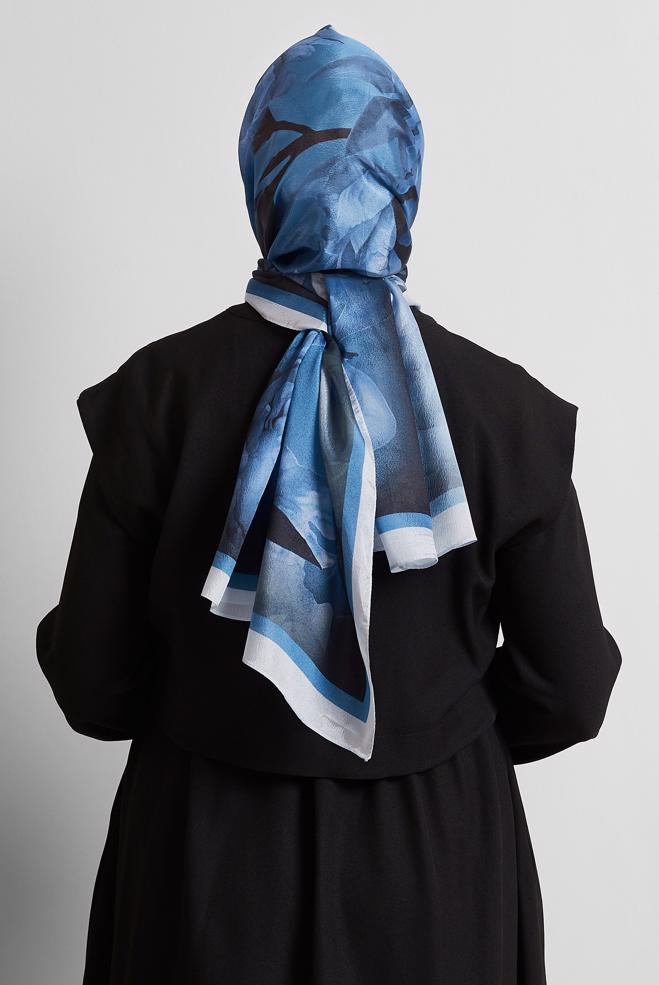 Hijab clothing BLUE ALVINA PATTERNED SHAWL 8575 - ALVİNA