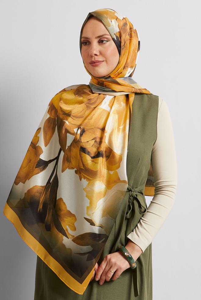 Hijab clothing YELLOW ALVINA PATTERNED SHAWL 8575 - ALVİNA