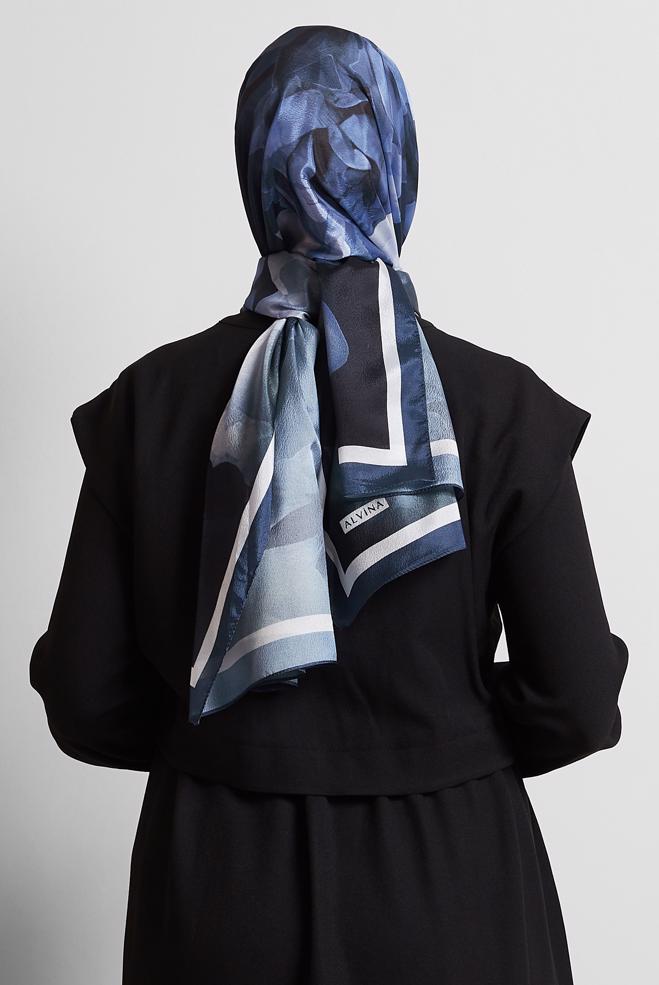 Hijab clothing NAVY BLUE ALVINA PATTERNED SHAWL 8575 - ALVİNA