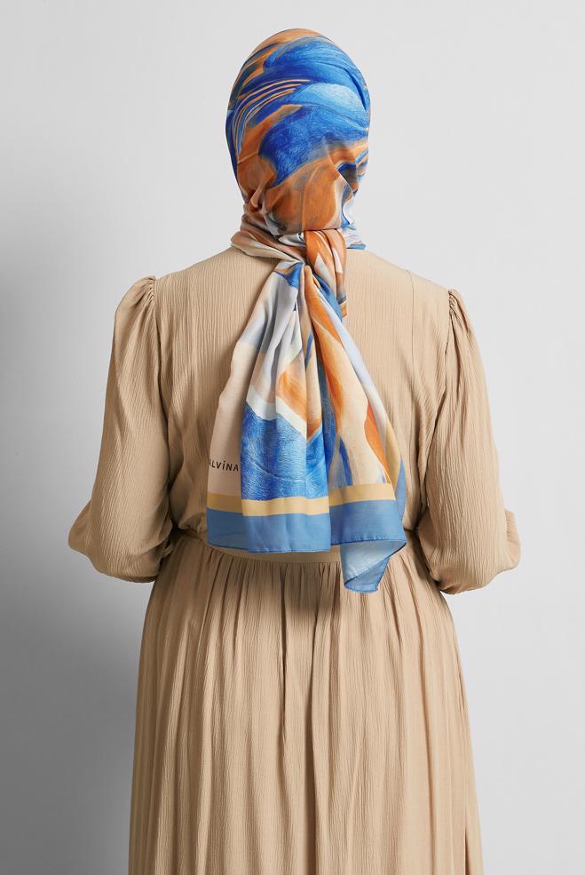 Hijab clothing BLUE ALVINA PATTERNED SHAWL 8577 - ALVİNA