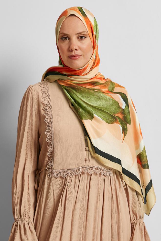 Vêtements hijab BEIGE CHÂLE À MOTIFS ALVINA 8577 - ALVİNA