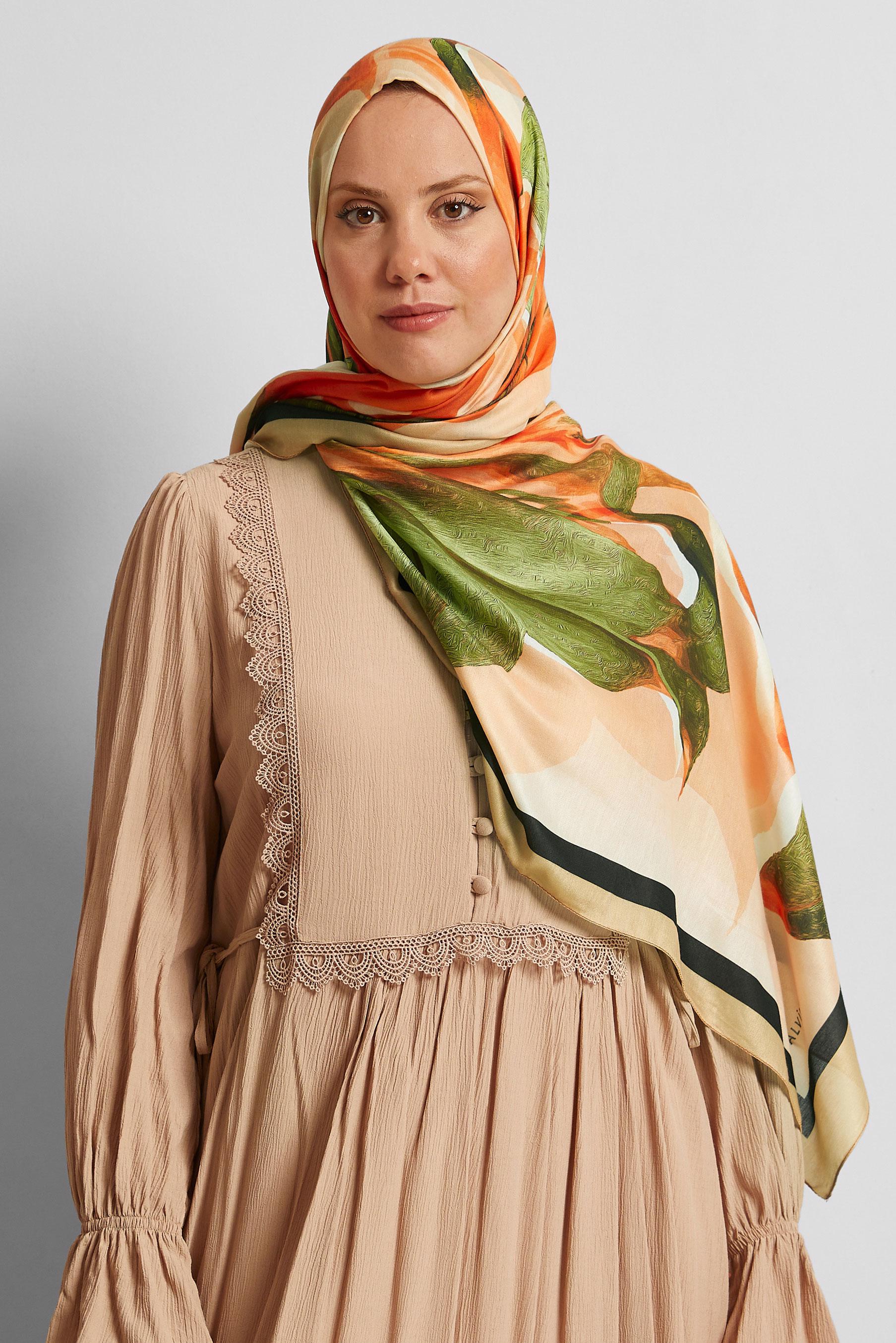 Vêtements hijab BEIGE CHÂLE À MOTIFS ALVINA 8577