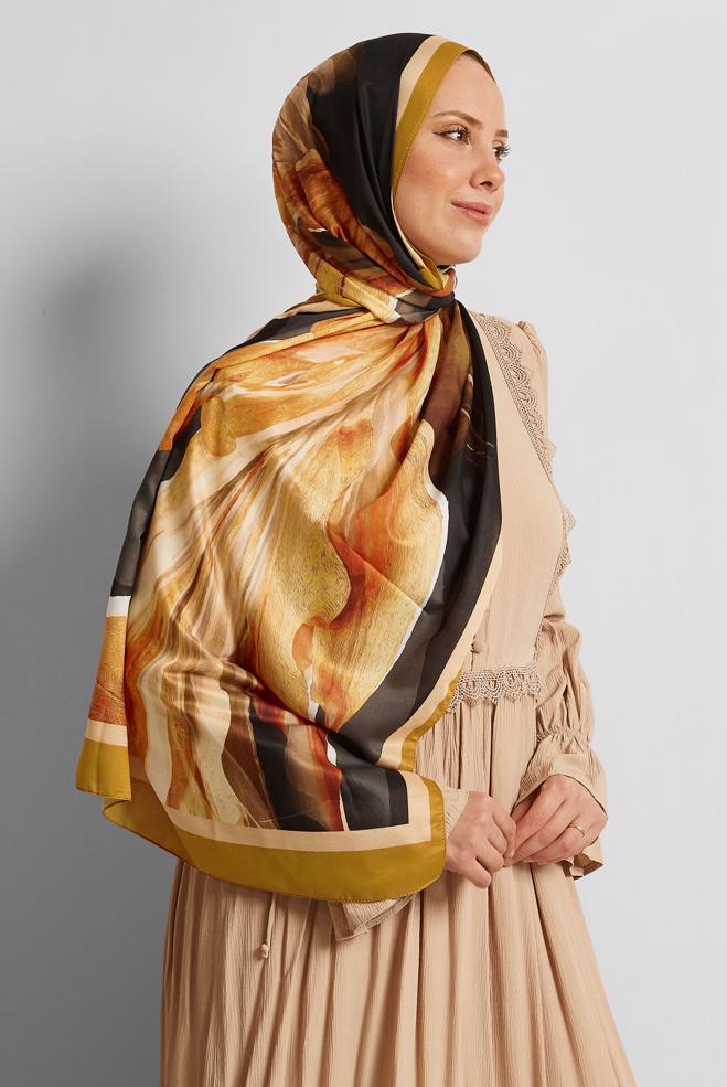 Hijab clothing YELLOW ALVINA PATTERNED SHAWL 8577 - ALVİNA