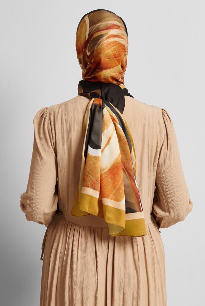 Hijab clothing YELLOW ALVINA PATTERNED SHAWL 8577 - ALVİNA