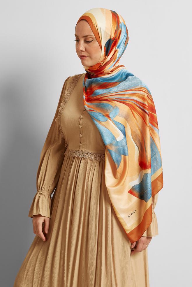 Hijab clothing ORANGE ALVINA PATTERNED SHAWL 8577 - ALVİNA