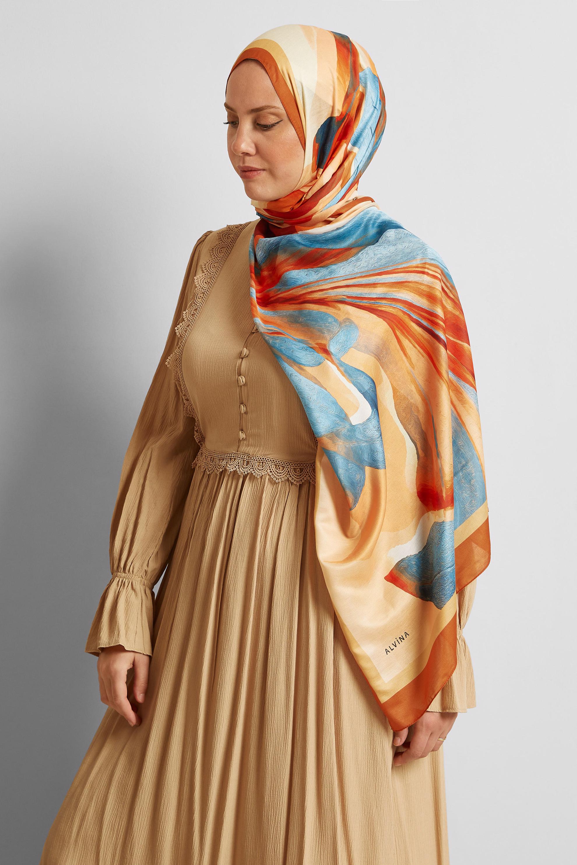 Hijab clothing ORANGE ALVINA PATTERNED SHAWL 8577