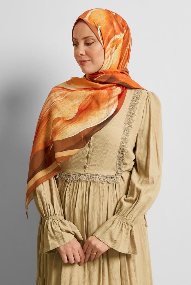 Hijab clothing BROWN ALVINA PATTERNED SHAWL 8577 - ALVİNA