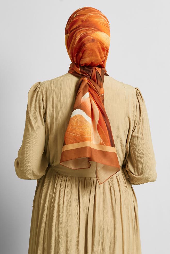 Hijab clothing BROWN ALVINA PATTERNED SHAWL 8577 - ALVİNA