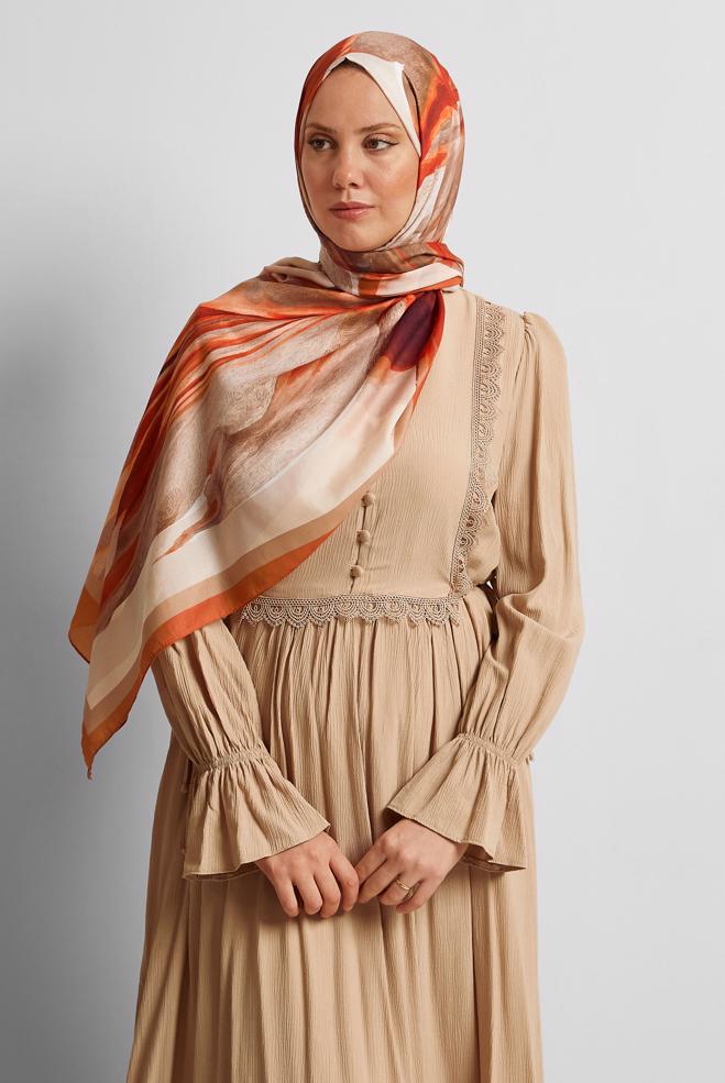 Hijab clothing ORANGE ALVINA PATTERNED SHAWL 8577 - ALVİNA