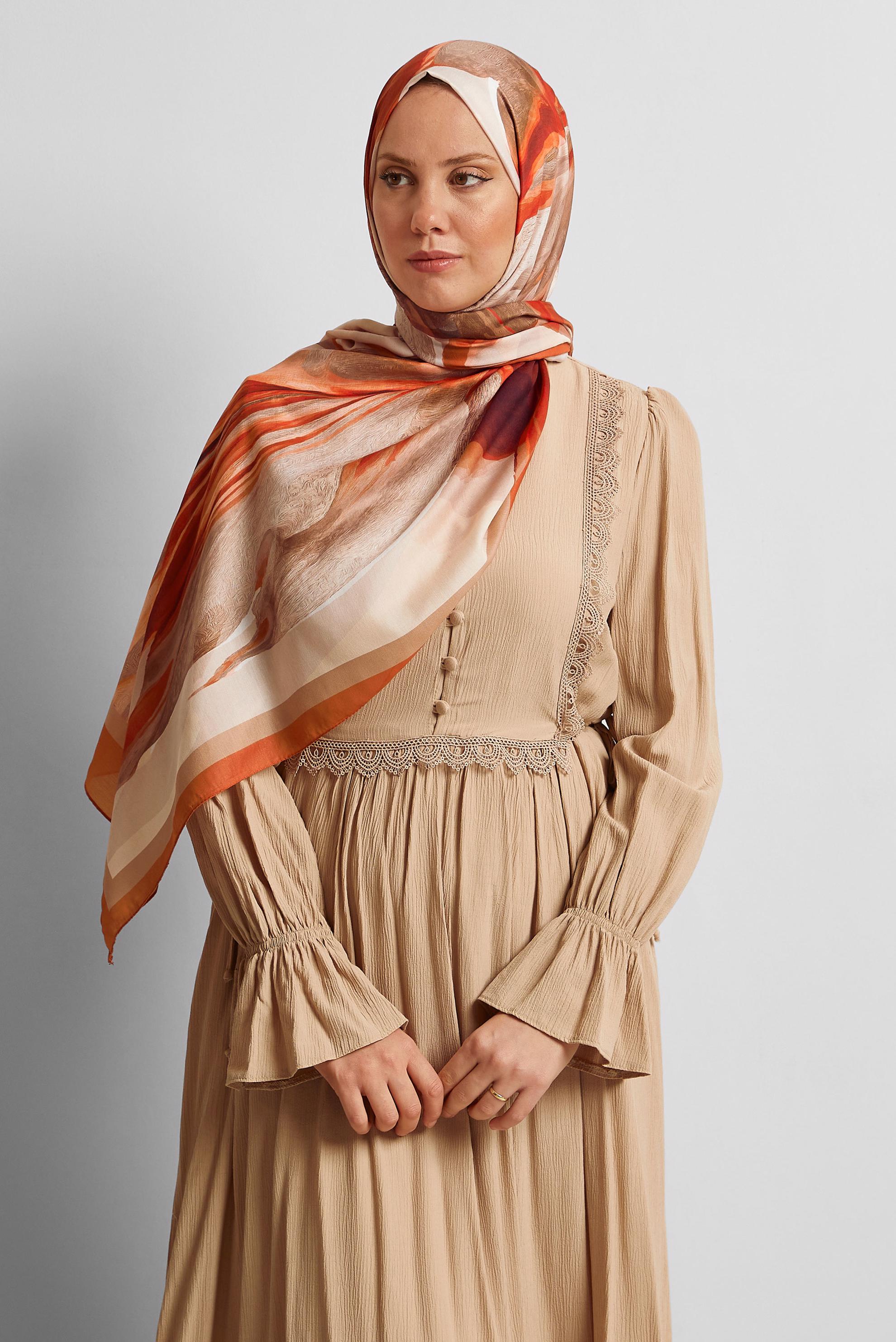 Hijab clothing ORANGE ALVINA PATTERNED SHAWL 8577