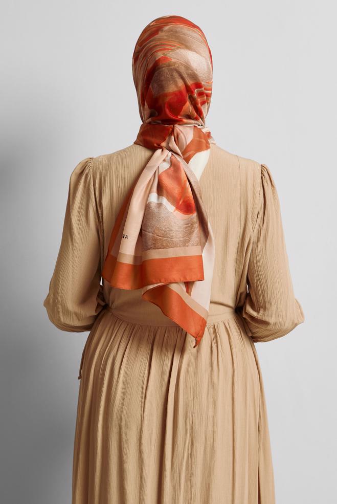 Hijab clothing ORANGE ALVINA PATTERNED SHAWL 8577 - ALVİNA