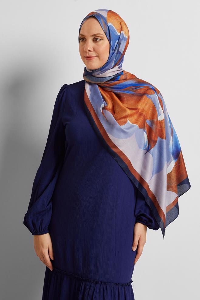 Hijab clothing NAVY BLUE ALVINA PATTERNED SHAWL 8577 - ALVİNA
