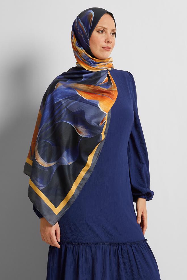 Hijab clothing NAVY BLUE ALVINA PATTERNED SHAWL 8577 - ALVİNA