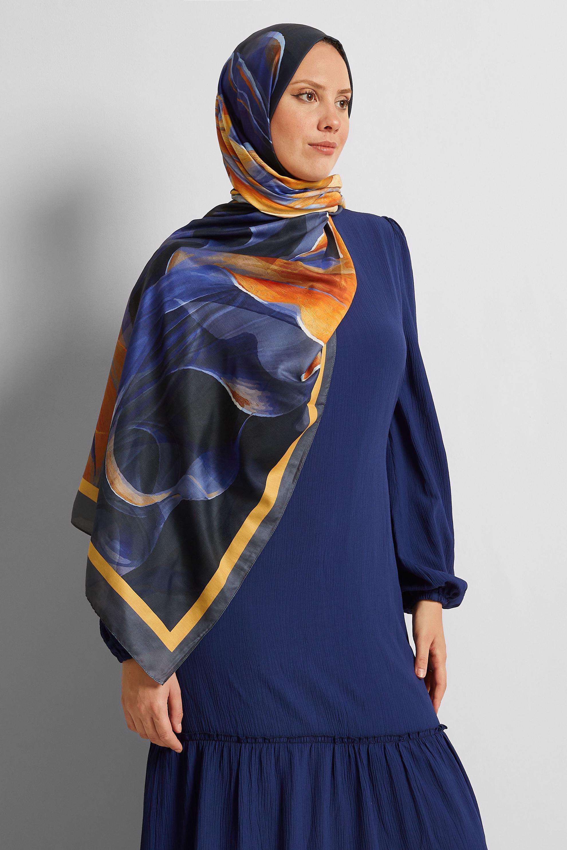 Hijab clothing NAVY BLUE ALVINA PATTERNED SHAWL 8577