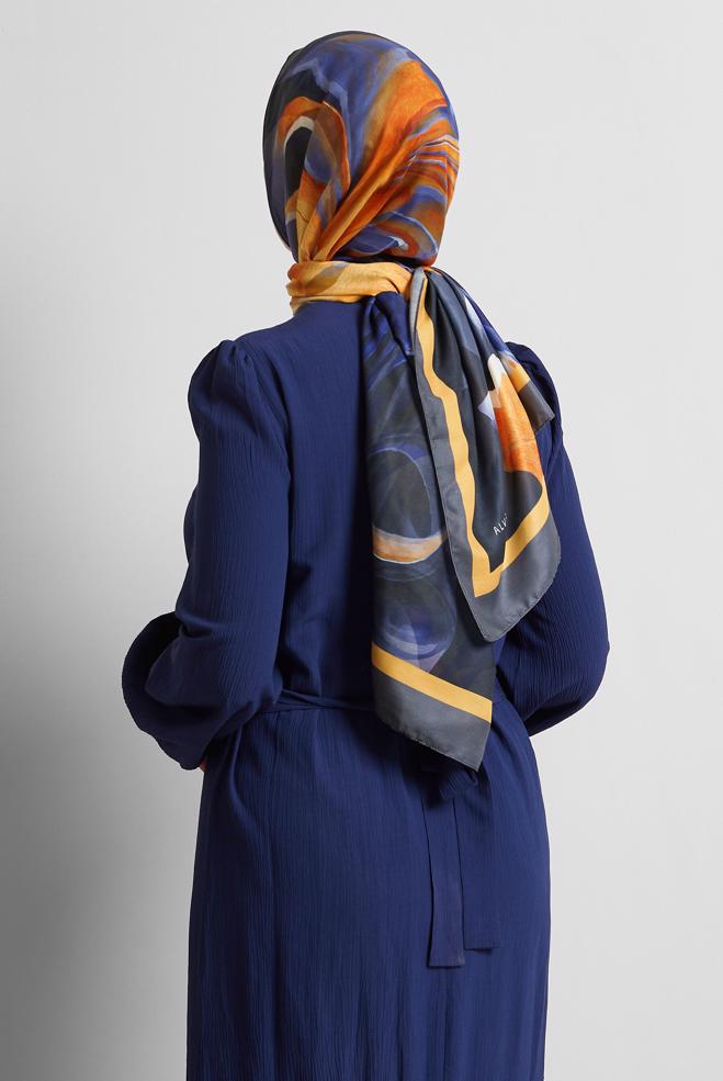 Hijab clothing NAVY BLUE ALVINA PATTERNED SHAWL 8577 - ALVİNA