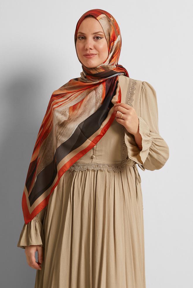 Hijab clothing MINK ALVINA PATTERNED SHAWL 8577 - ALVİNA
