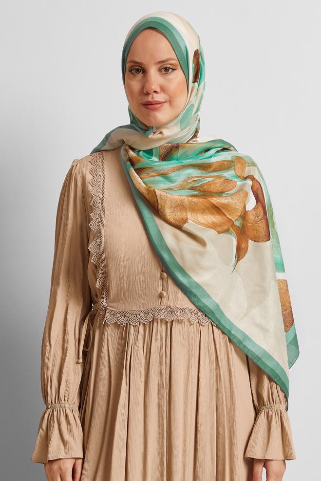 Hijab clothing GREEN ALVINA PATTERNED SHAWL 8577 - ALVİNA