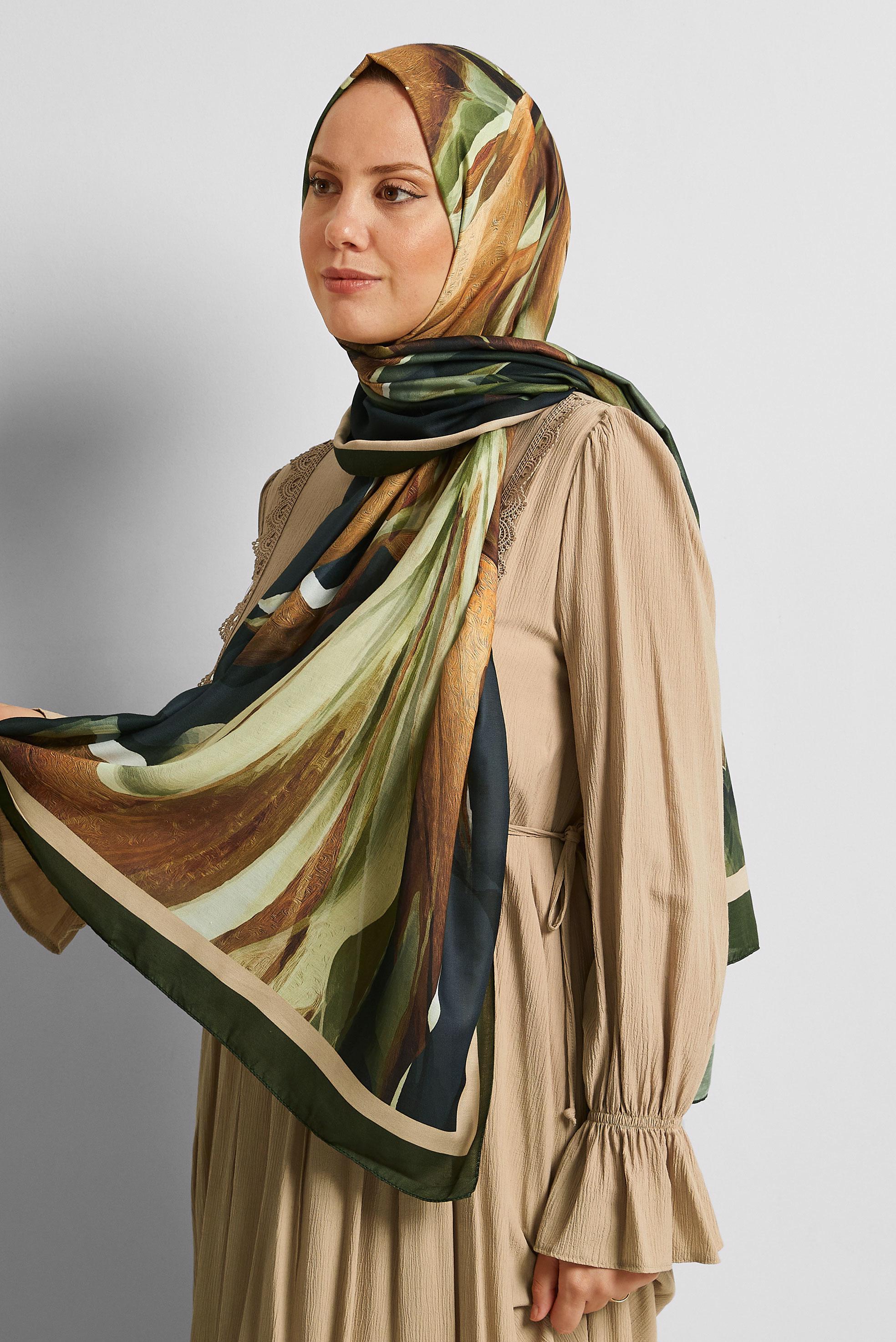 Hijab clothing GREEN ALVINA PATTERNED SHAWL 8577