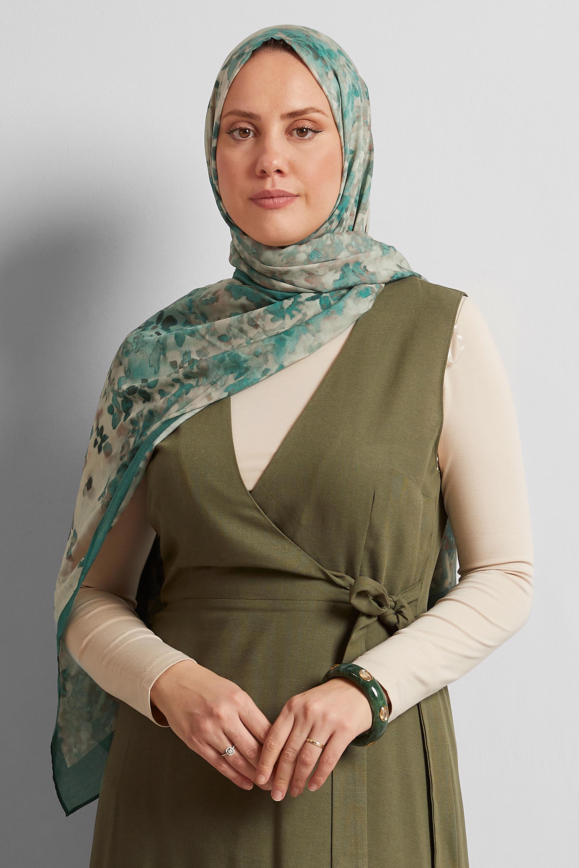 Tesettür giyim YEŞİL ALVİNA VİSKON ŞAL 8579
