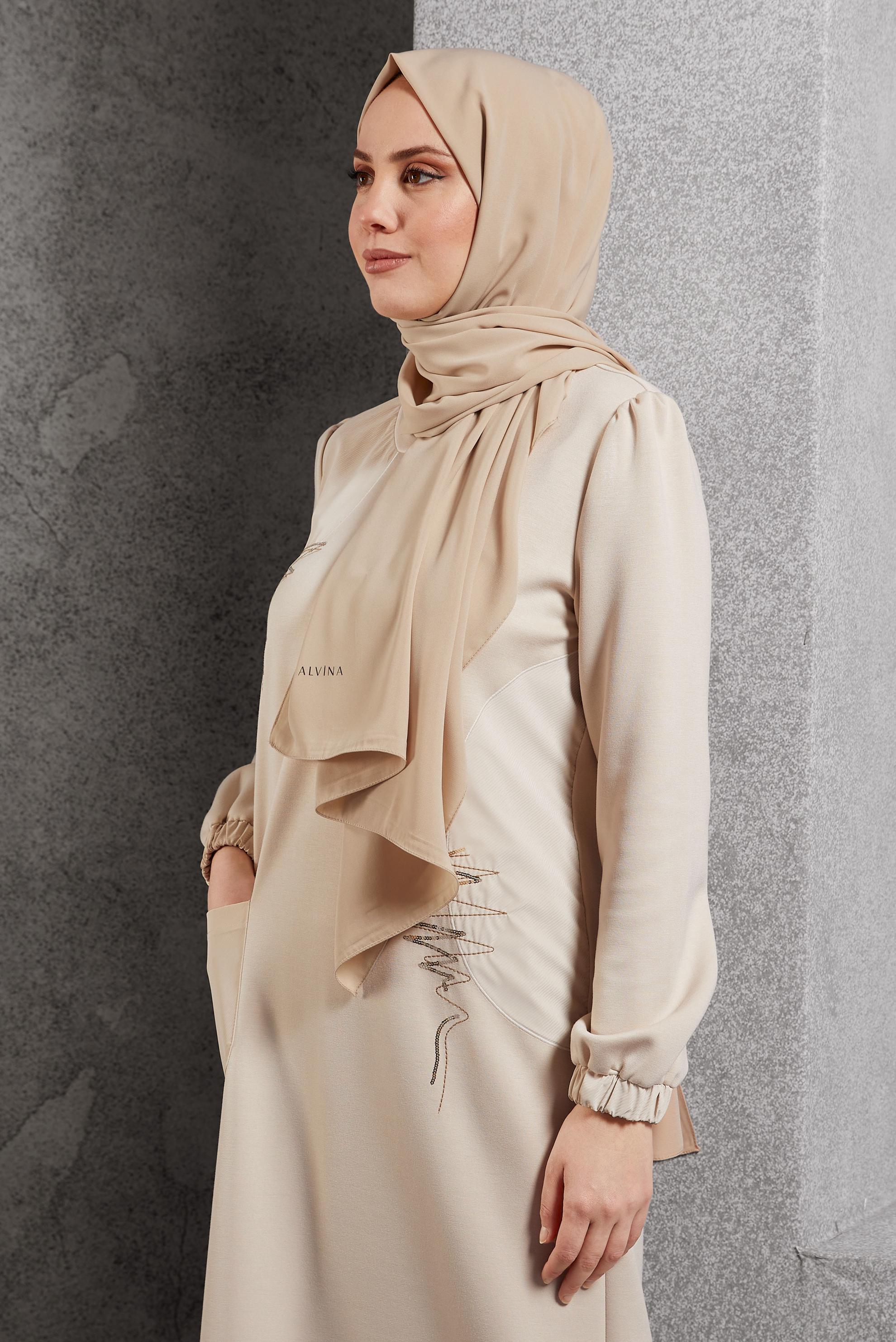 Tesettür giyim BEJ ALVİNA ŞAL 8600