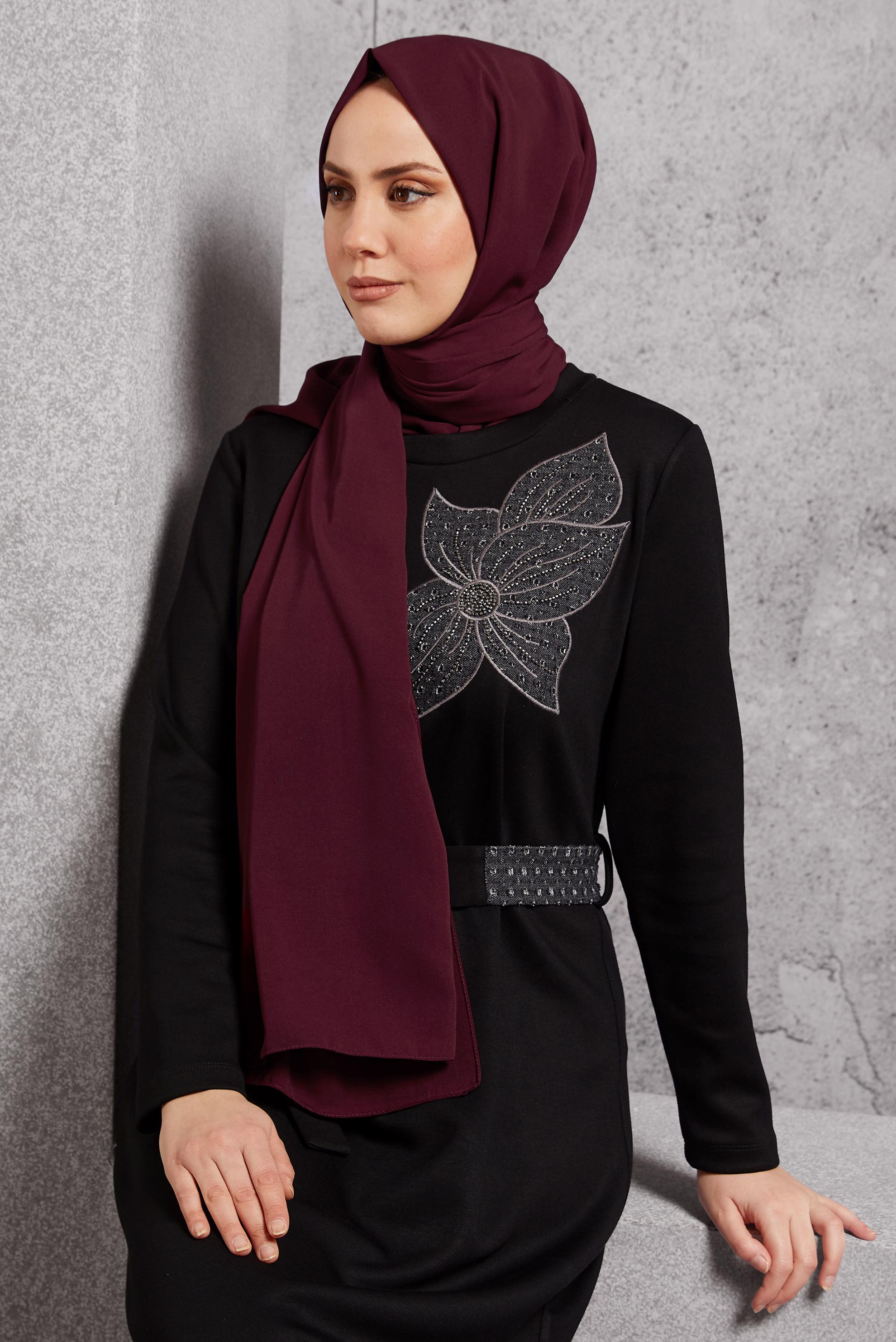 Tesettür giyim BORDO ALVİNA ŞAL 8600