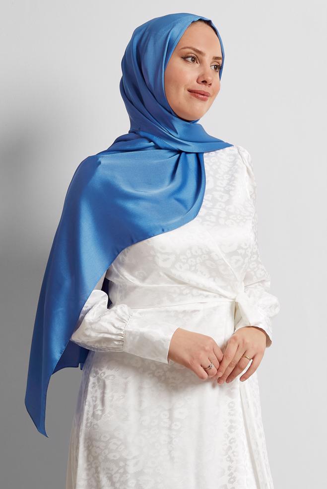 Vêtements hijab BLEU CHÂLE EN SATIN ALVINA 8570 - ALVİNA