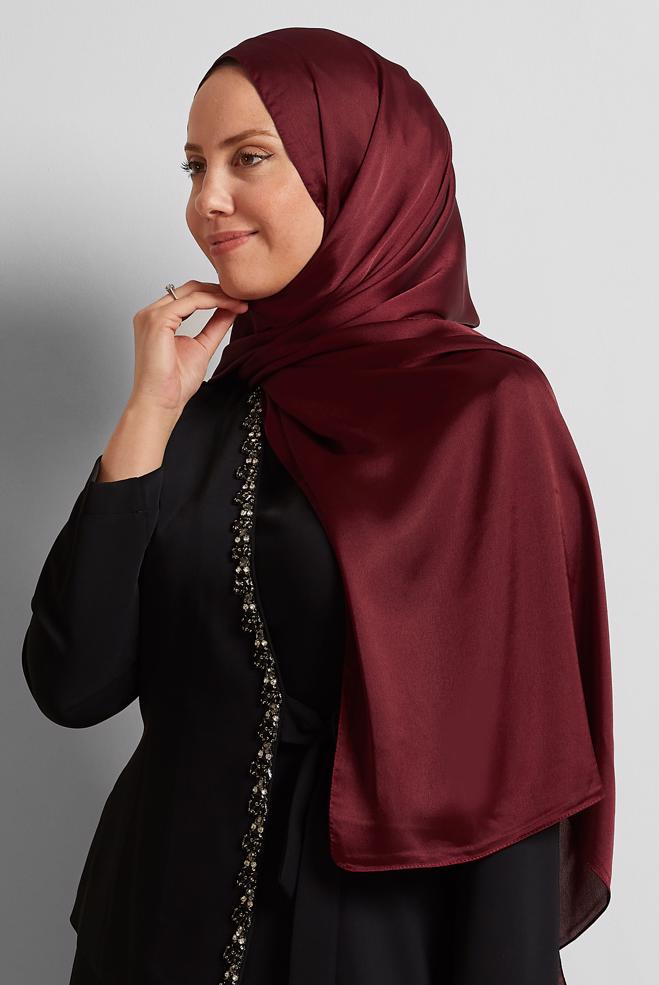 Vêtements hijab ROUGE BORDEAUX CHÂLE EN SATIN ALVINA 8570 - ALVİNA