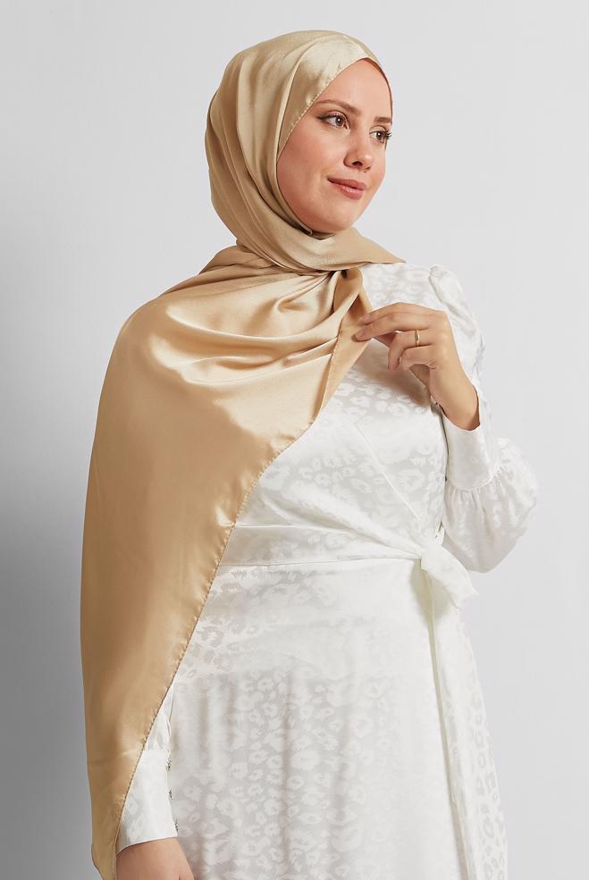 Vêtements hijab BRUN CHÂLE EN SATIN ALVINA 8570 - ALVİNA