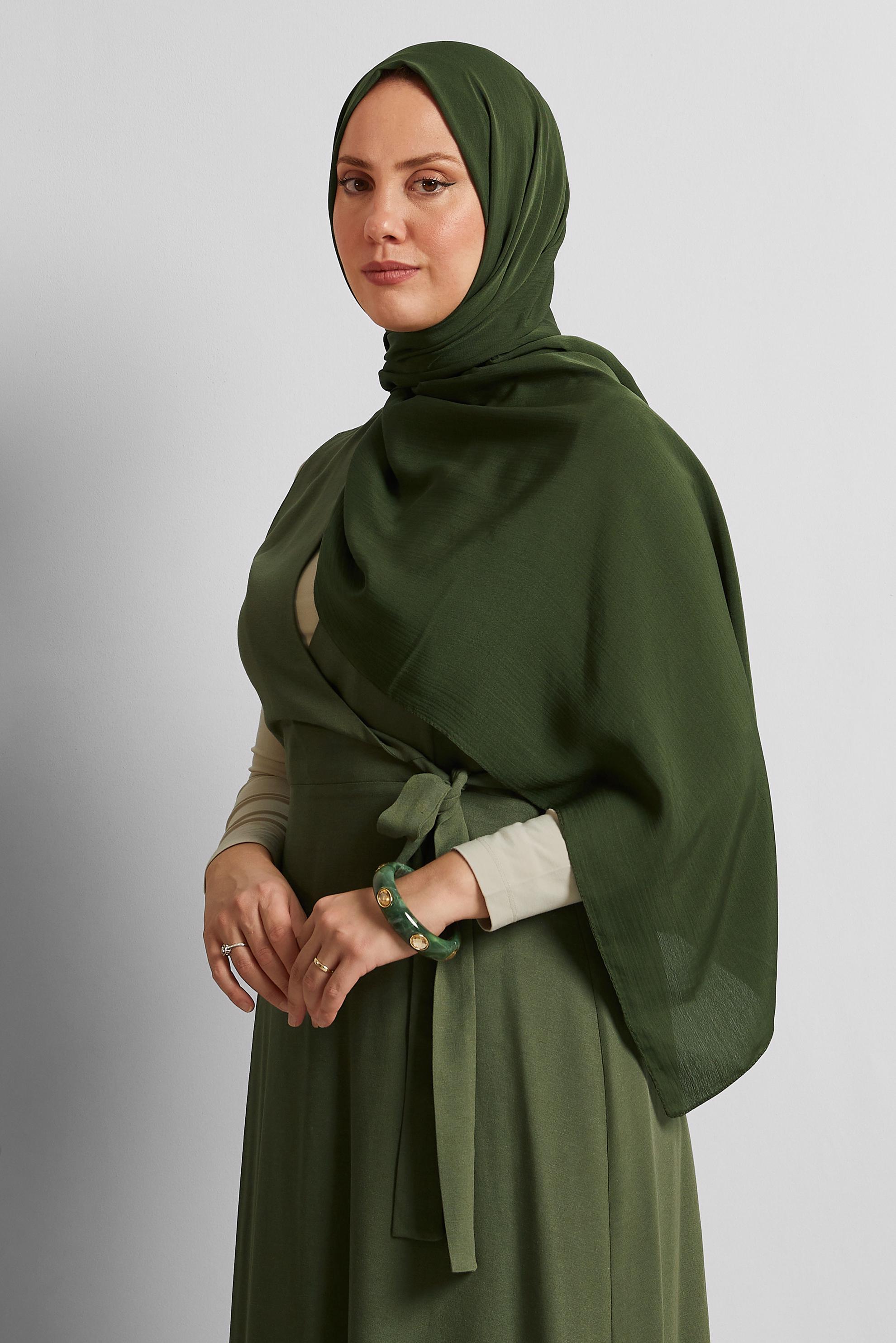 Tesettür giyim YEŞİL ALVİNA KRAŞ MEDİNE ŞAL 8571