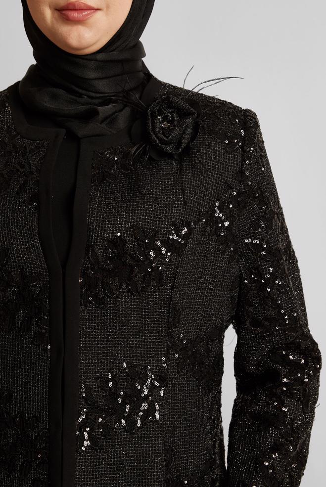 Tesettür giyim SİYAH ÜÇLÜ ETEKLİ TAKIM 30453 - ALVİNA